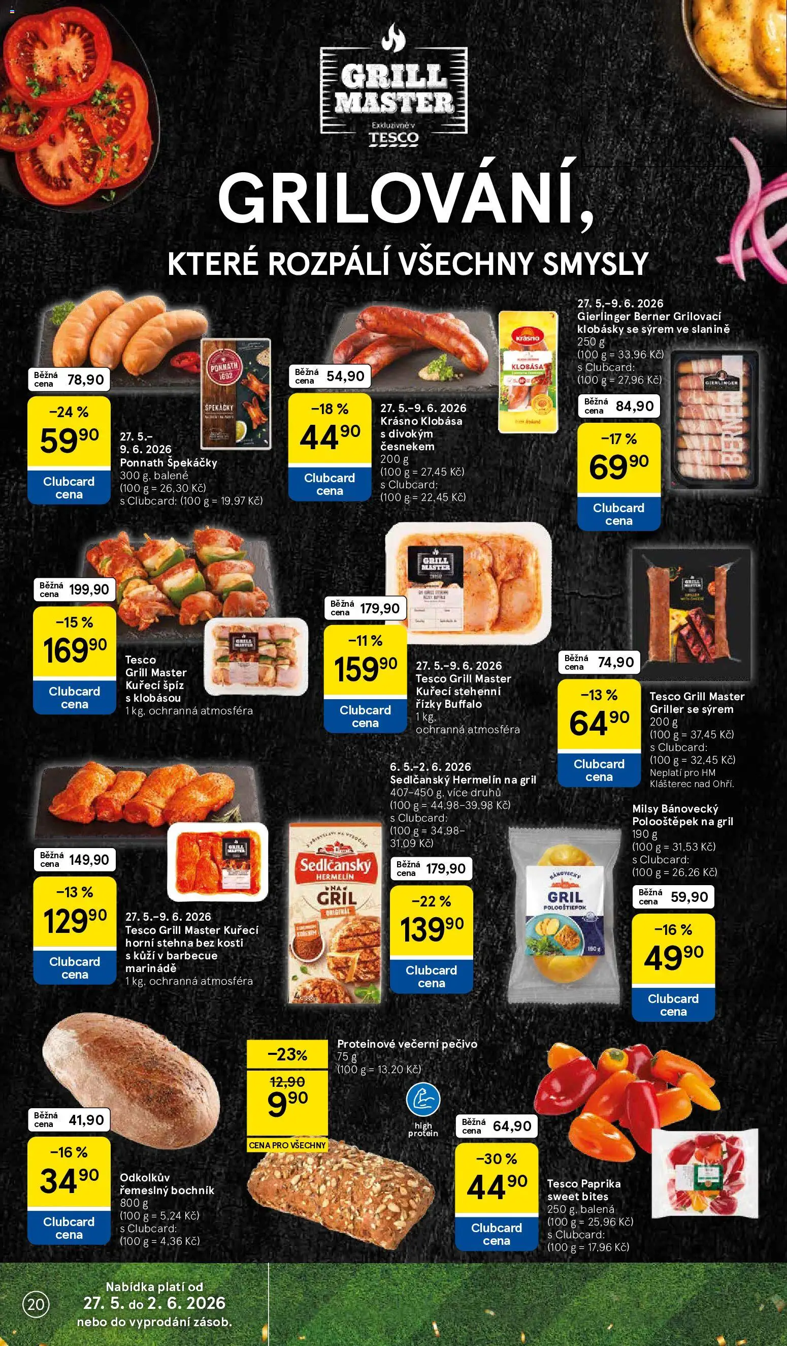 Tesco leták - Hypermarket od 27.05.2026 | Strana: 20 | Produkty: Sedlčanský Hermelín, Hermelín, Paprika, Protein
