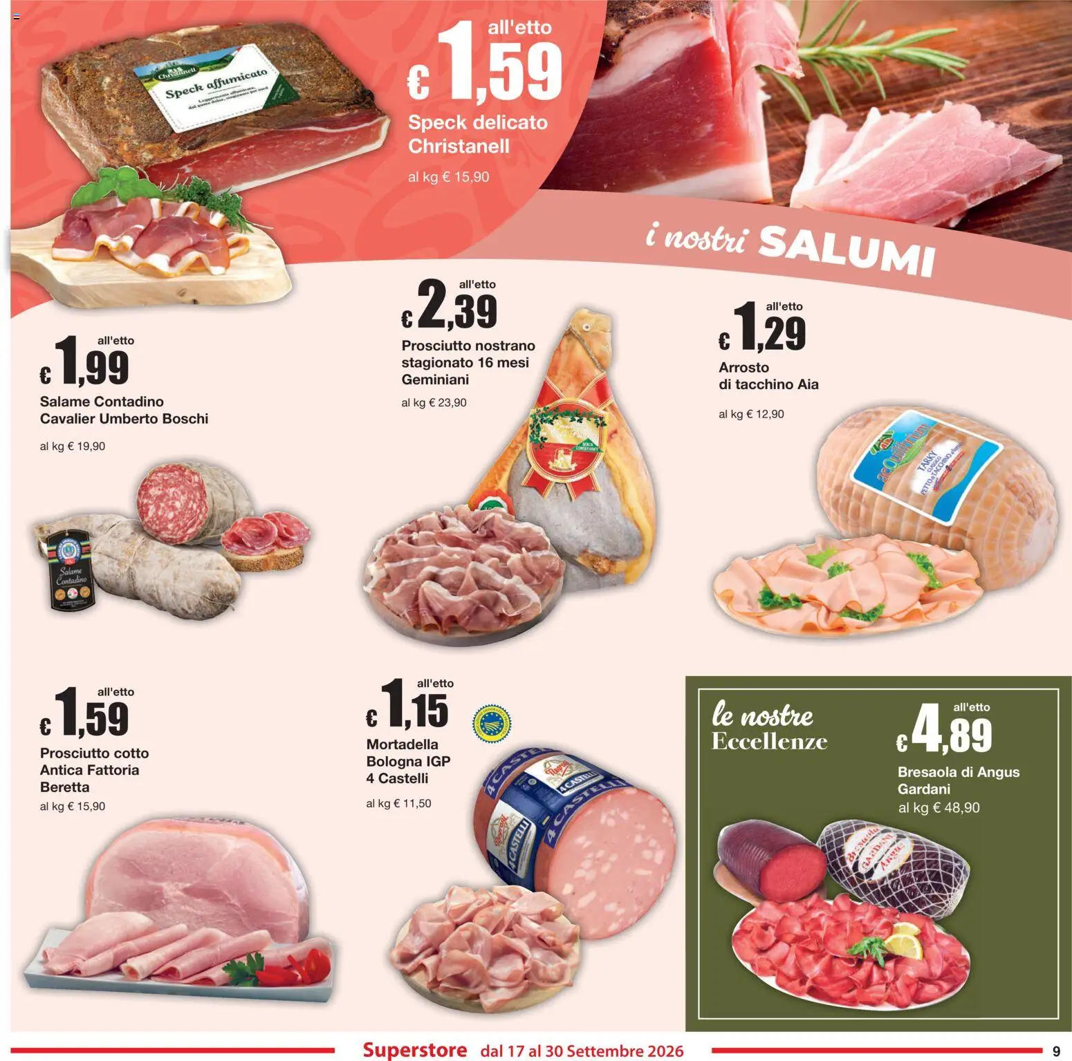 Volantino Sì con Te del 17/09/2026 | Pagina: 9 | Prodotti: Speck, Prosciutto Cotto, Bresaola, Forno