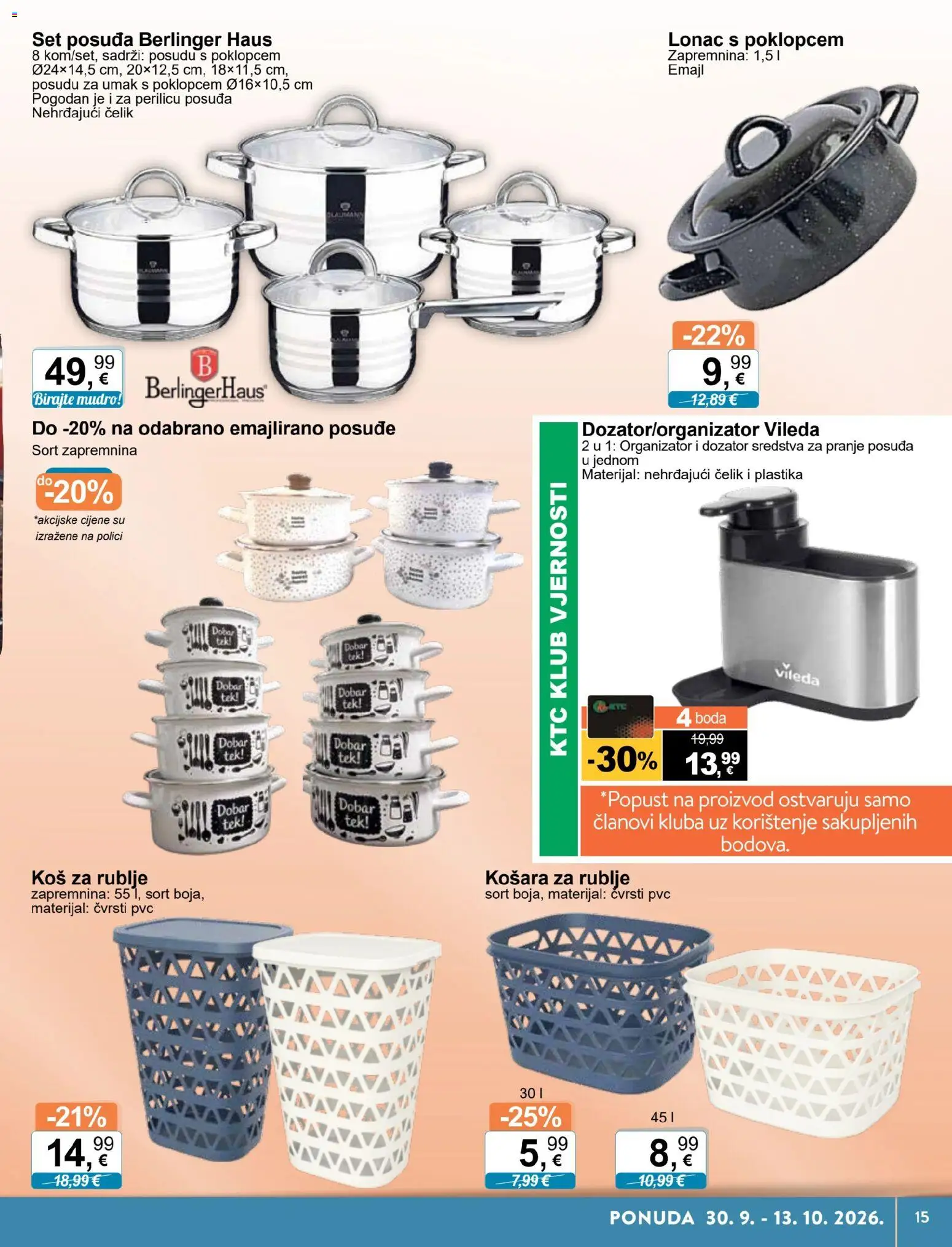 KTC katalog | vrijedi od 30.09.2026 | Stranica: 15 | Proizvodi: Emajlirano posuđe, Košara, Košara za rublje, Lonac