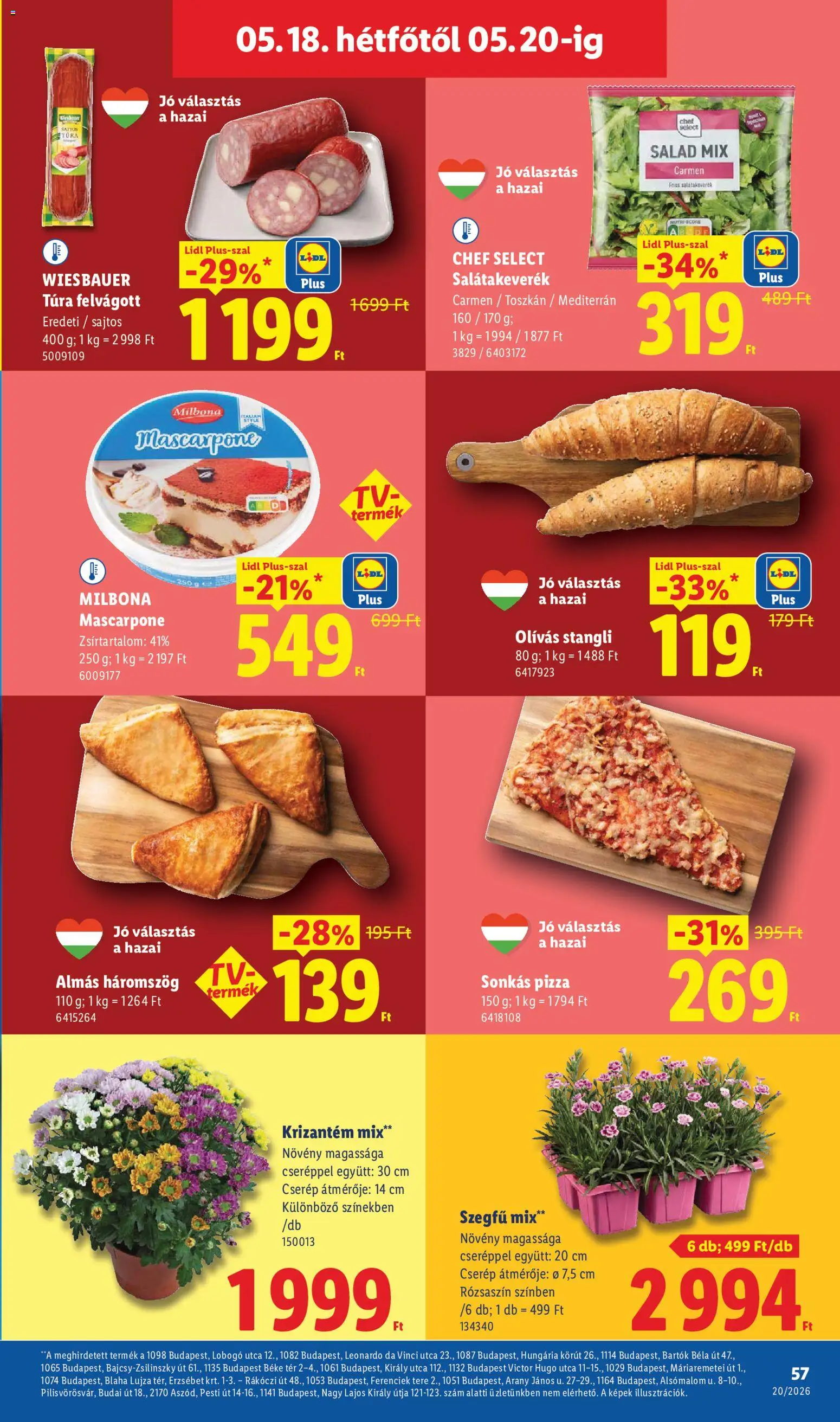 Lidl akciós ujság - amely érvényes a következő dátumtól: 14.05.2026 | Oldal: 57 | Termékek: Stangli, Mascarpone, Pizza, Felvágott