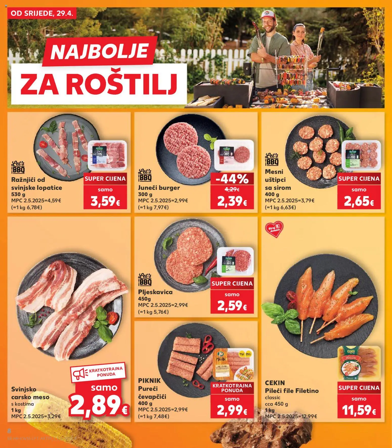 Kaufland katalog | vrijedi od 29.04.2026 | Stranica: 8 | Proizvodi: Carsko meso, Pileći file, Meso, Ćevapčići