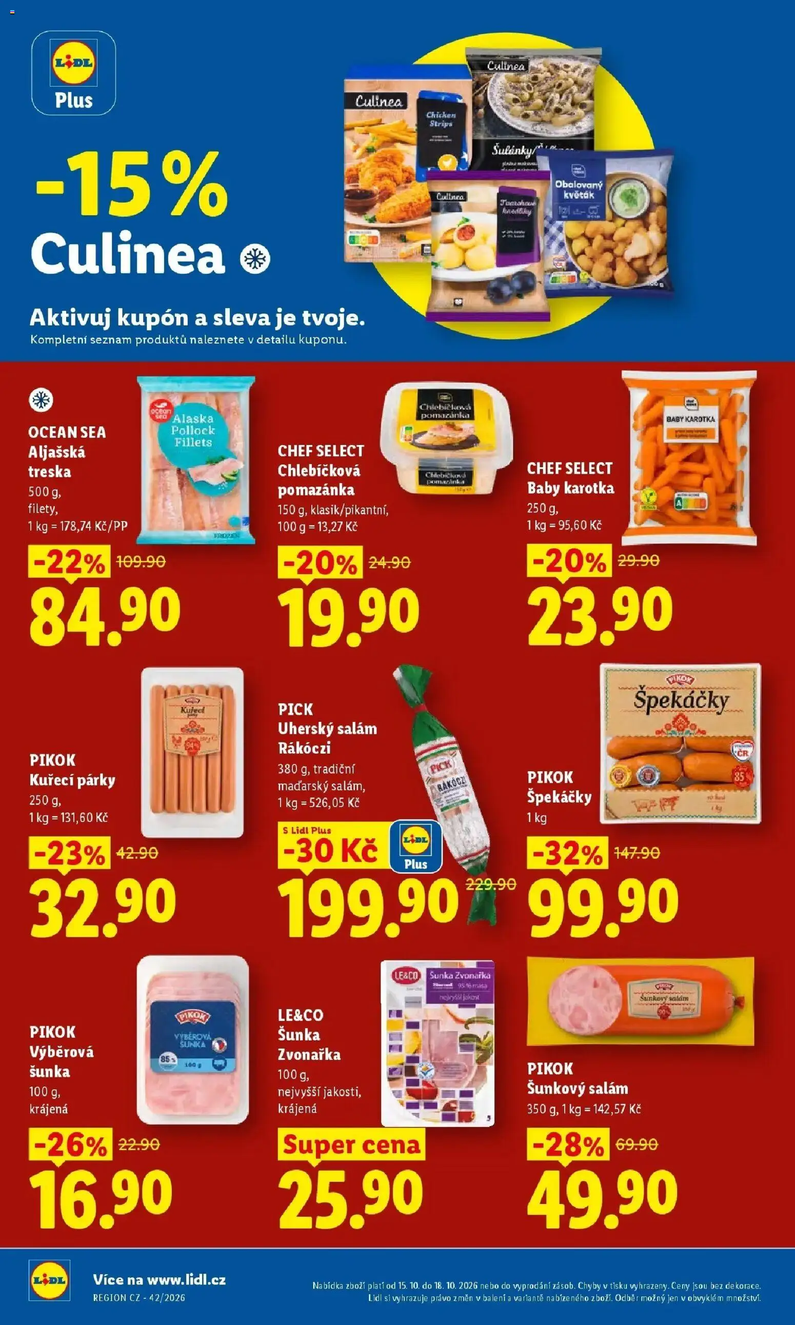 Lidl leták od 15.10.2026 - Nový akční leták | Strana: 22 | Produkty: Aljašská treska, Šunka, Treska, Uherský salám