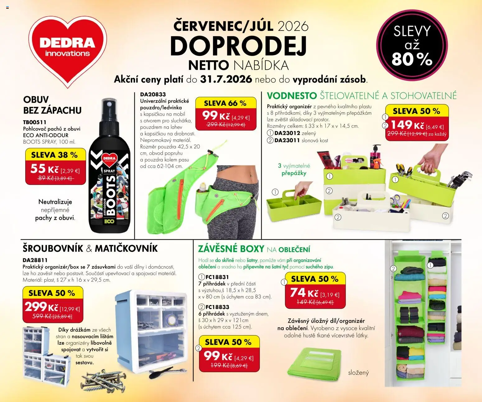 Nové Dedra akcie – leták je platný od 01.07.2026 | Strana: 1 | Produkty: Organizér, Mobil, Skrine