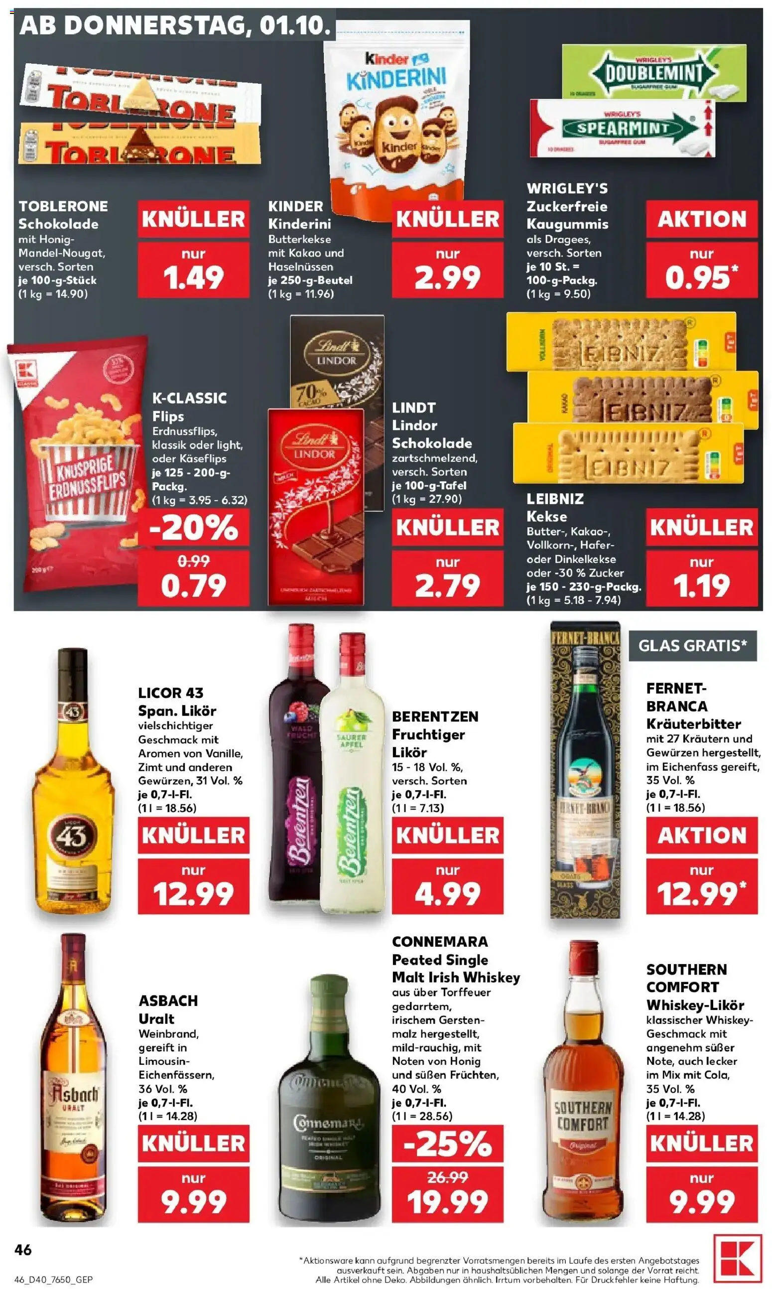 Prospekt Kaufland ab 28.09.2026 » Angebote Online zum Blättern | Seite: 56 | Produkte: Schokolade, Lindt, Fernet, Berentzen