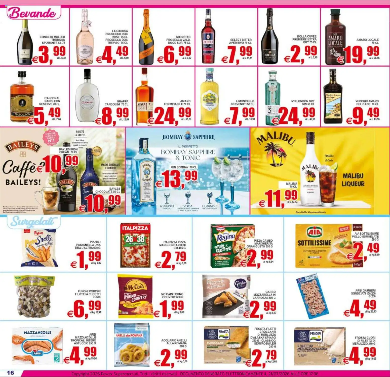 Volantino Pewex del 22/07/2026 | Pagina: 16 | Prodotti: Pizza, Gamberi, Spumante, Amaro