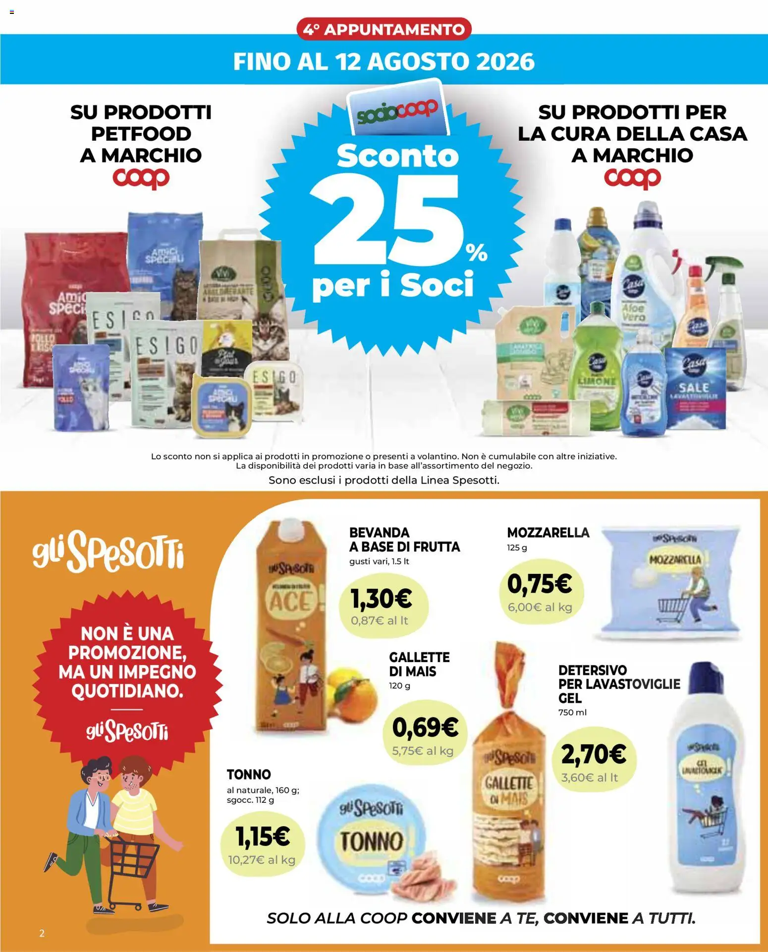 Volantino COOP del 06/08/2026 | Pagina: 2 | Prodotti: Frutta, Mozzarella, Gallette, Lavastoviglie