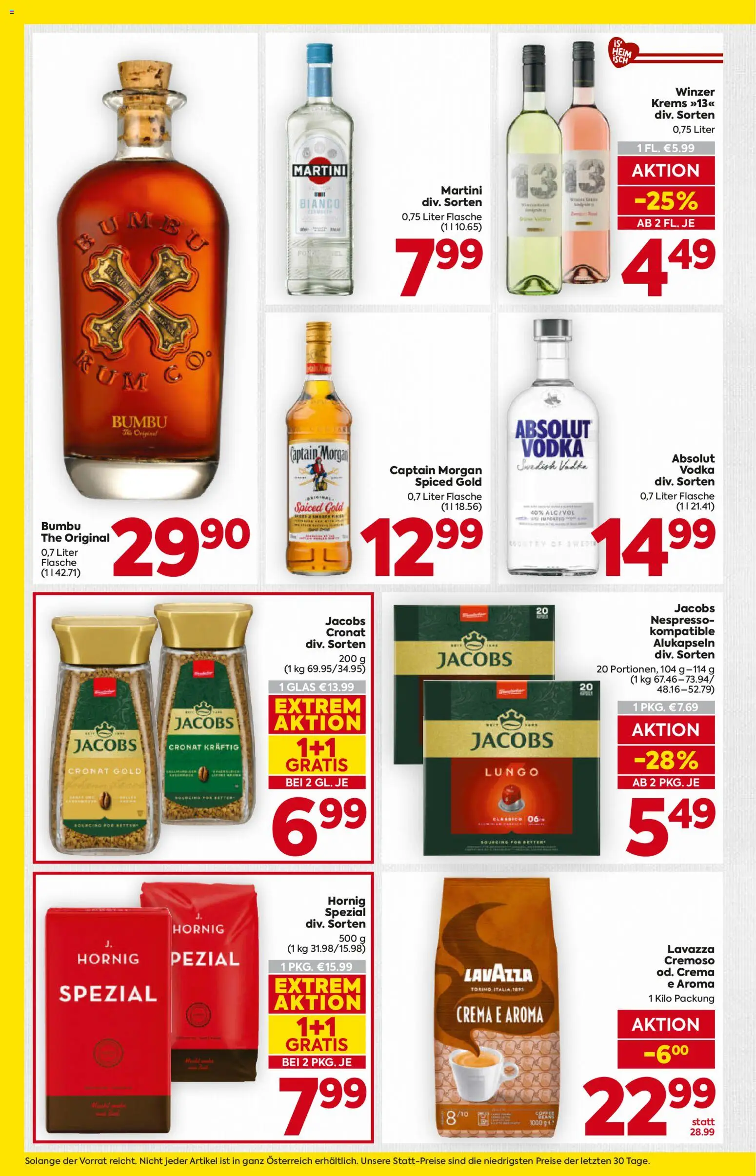 Billa AT akciós ujság - amely érvényes a következő dátumtól: 2026.07.30. | Oldal: 14 | Termékek: Rum, Captain morgan, Martini bianco, Vodka