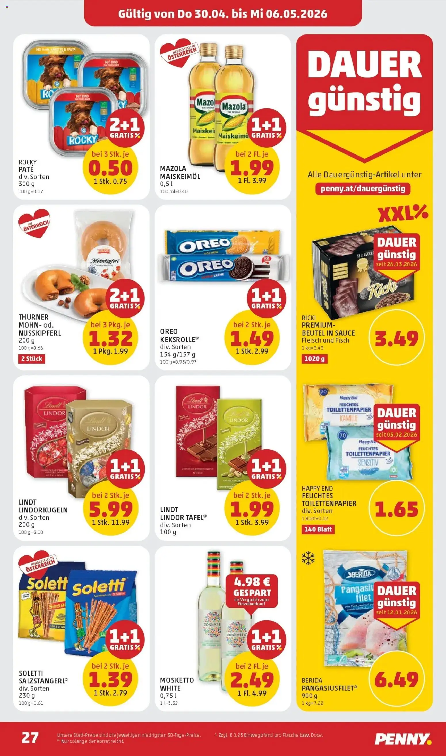 Penny Markt Die ganze Woche sparen gültig ab 30.04.2026 | Seite: 27 | Produkte: Pasta, Milch, Fisch