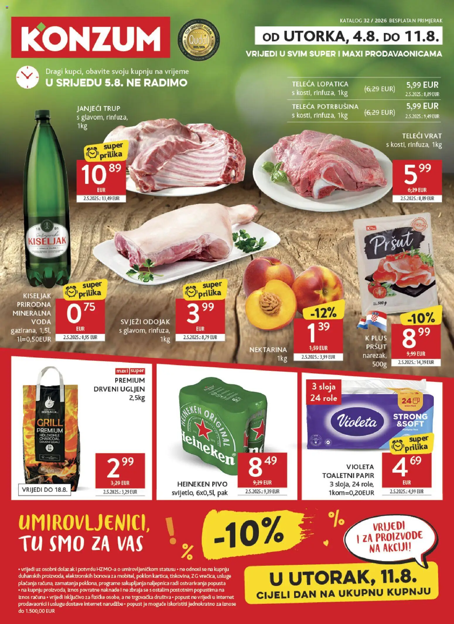 Konzum HR akciós ujság - amely érvényes a következő dátumtól: 2026.08.04. | Oldal: 1 | Termékek: Heineken, Grill, Vas