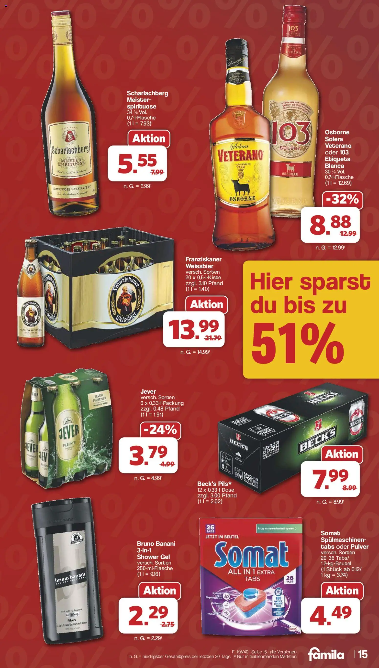 Famila Nordwest Prospekt – gültig ab 28.09.2026 | Seite: 15 | Produkte: Franziskaner, Osborne, Weißbier, Kühlschrank