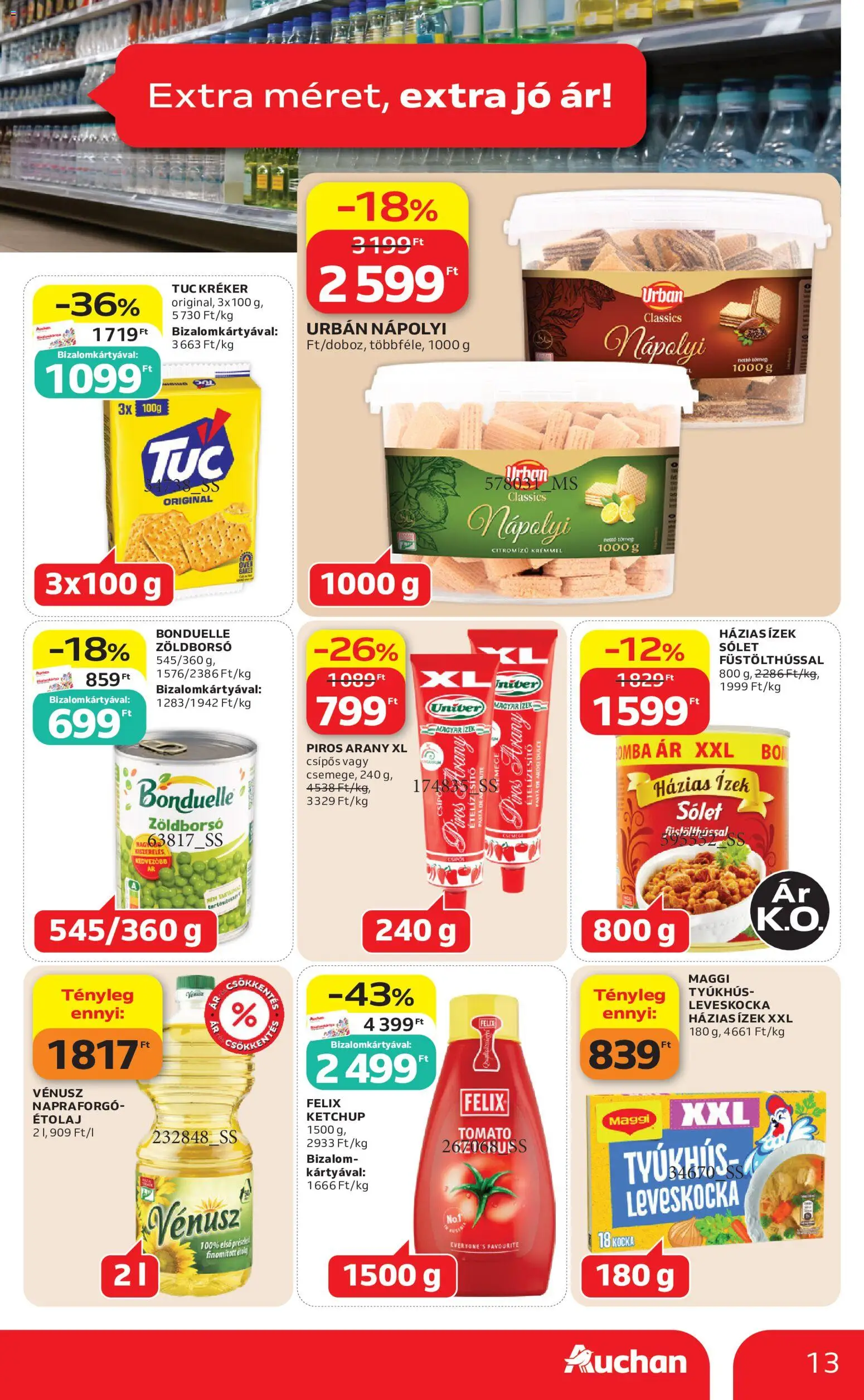 Auchan akciós ujság - amely érvényes a következő dátumtól: 2026.08.06. | Oldal: 13 | Termékek: Zöldborsó, Étolaj, Sólet, Ételízesítő