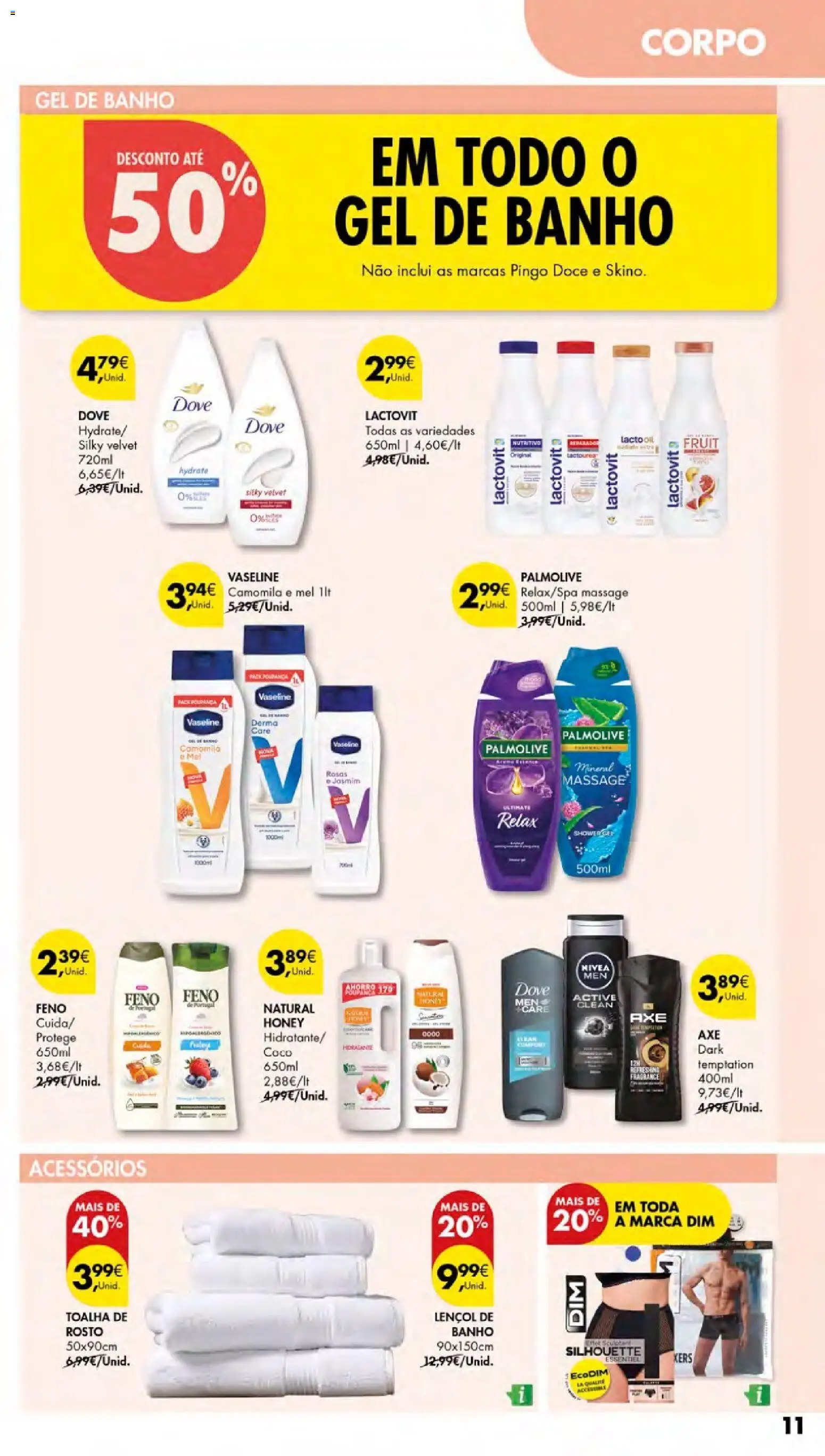 Pingo Doce Cuidados Pessoais e para o Lar │ válido de 24/09/2026 | Página: 11 | Produtos: Gel de banho, Lençol, Banho, Mel