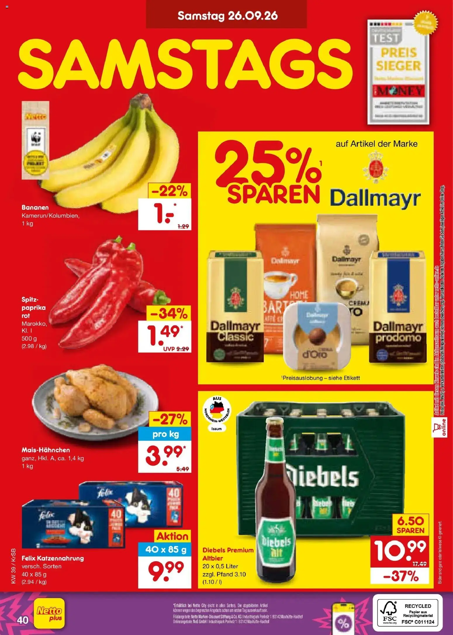 Netto Marken-Discount Prospekt Baesweiler – gültig ab 21.09.2026 | Seite: 56 | Produkte: Bananen, Bilder, Dallmayr, Paprika