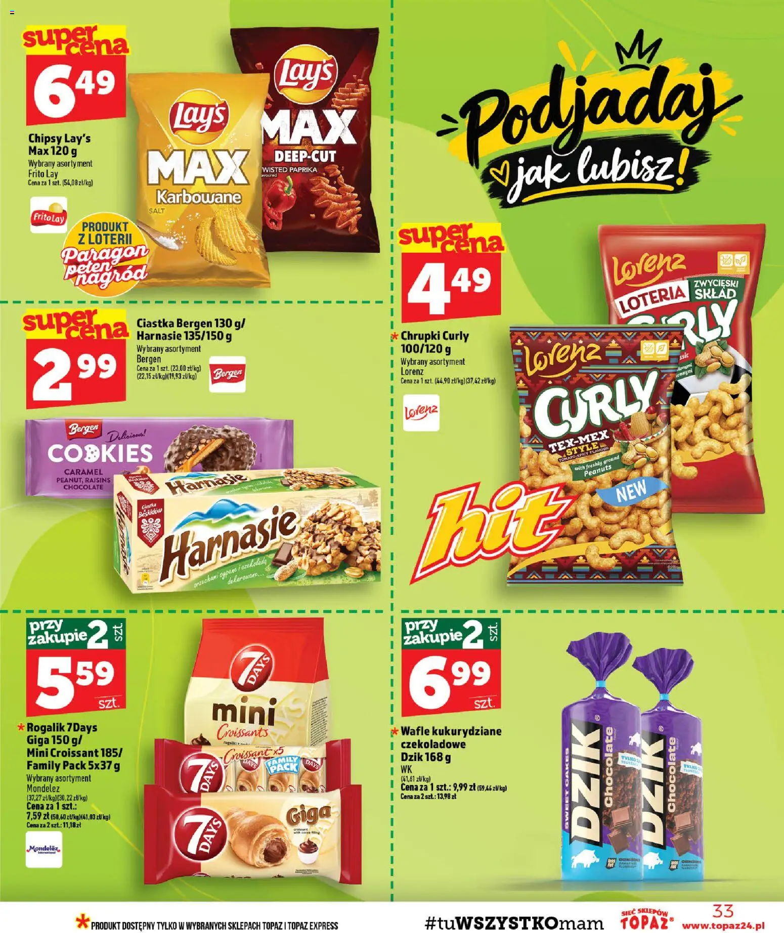 Topaz gazetka od 10.09.2026 | Strona: 33 | Produkty: Czekolady, Chipsy, Wafle, Chrupki