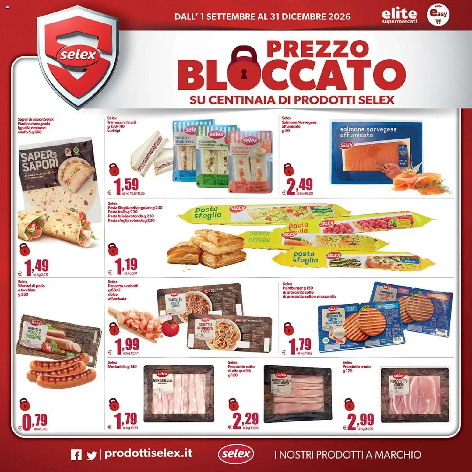 Volantino Elite Supermercati del 01/09/2026 | Pagina: 6 | Prodotti: Pasta sfoglia, Mortadella, Hamburger, Pasta brisée