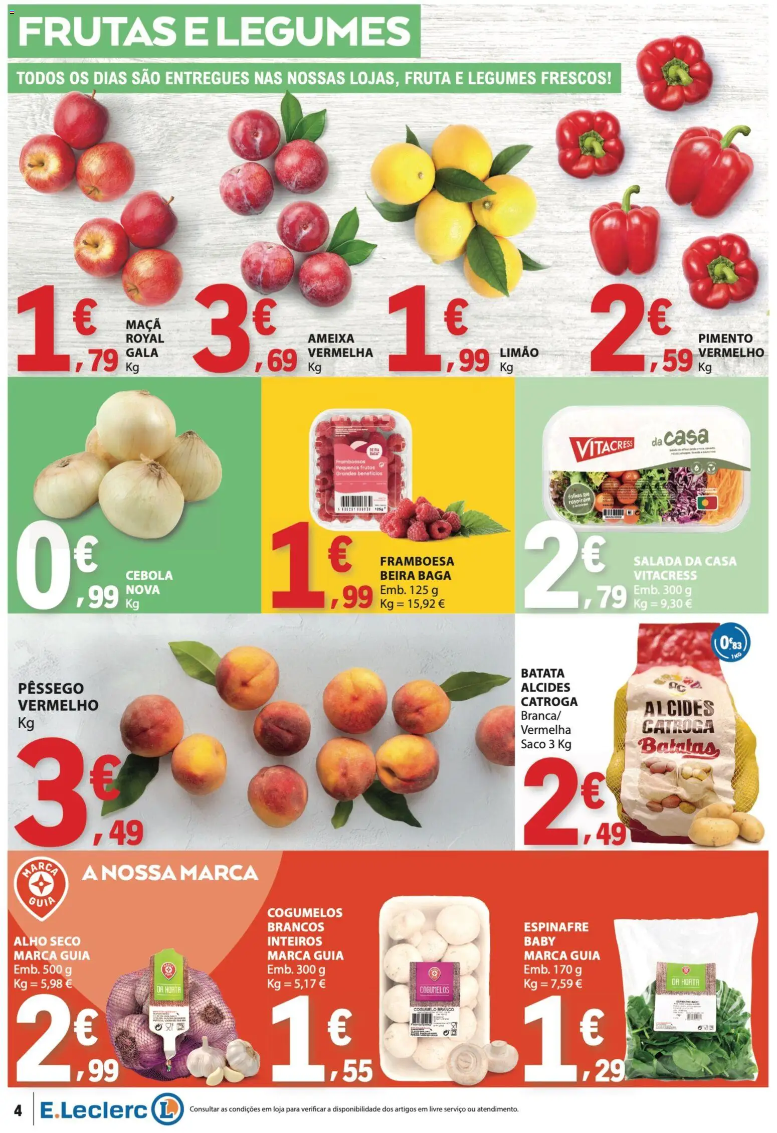 E.Leclerc folheto │ válido de 28.05.2026 | Página: 4 | Produtos: Batata, Maça, Cogumelos, Salada