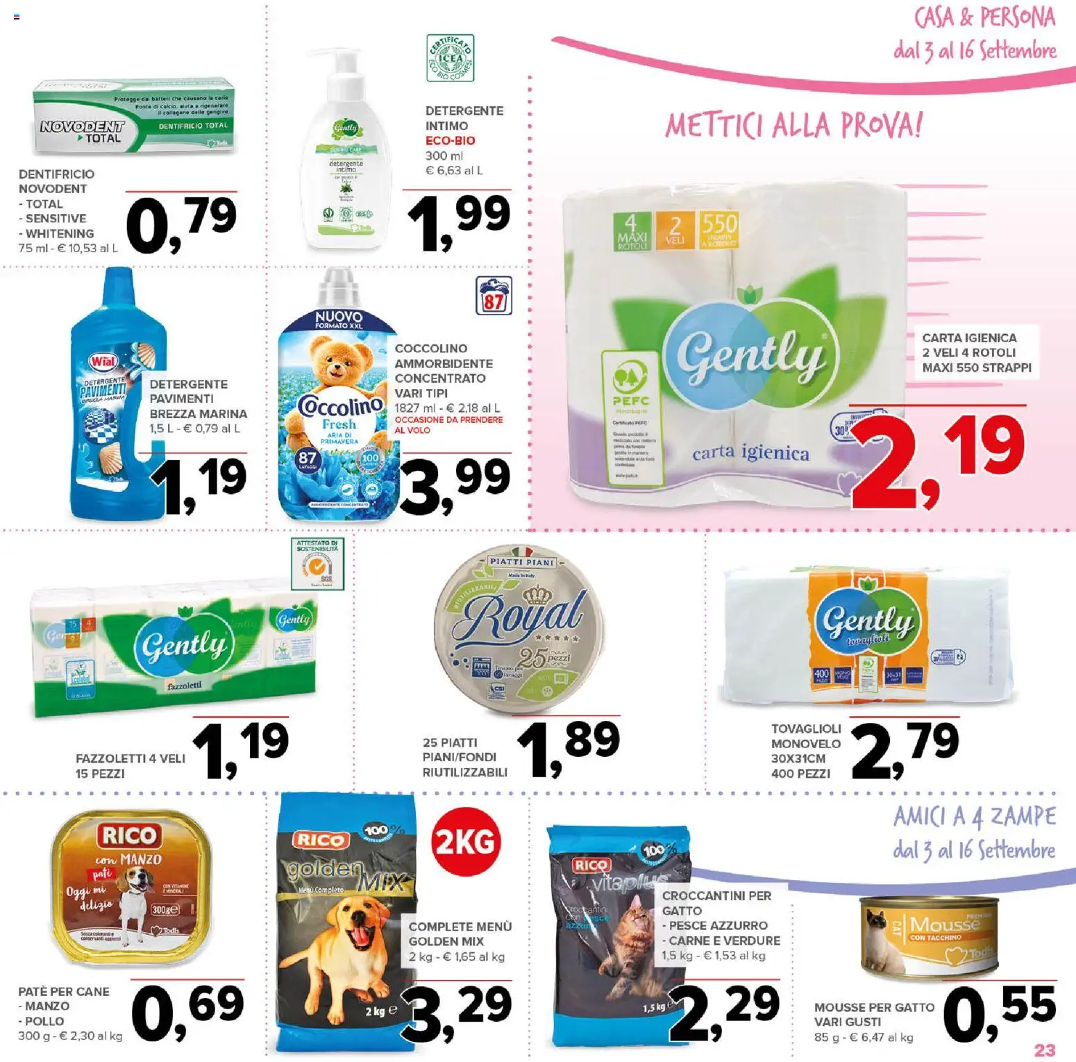 Volantino Todis del 03/09/2026 | Pagina: 23 | Prodotti: Carta igienica, Ammorbidente, Manzo, Carne