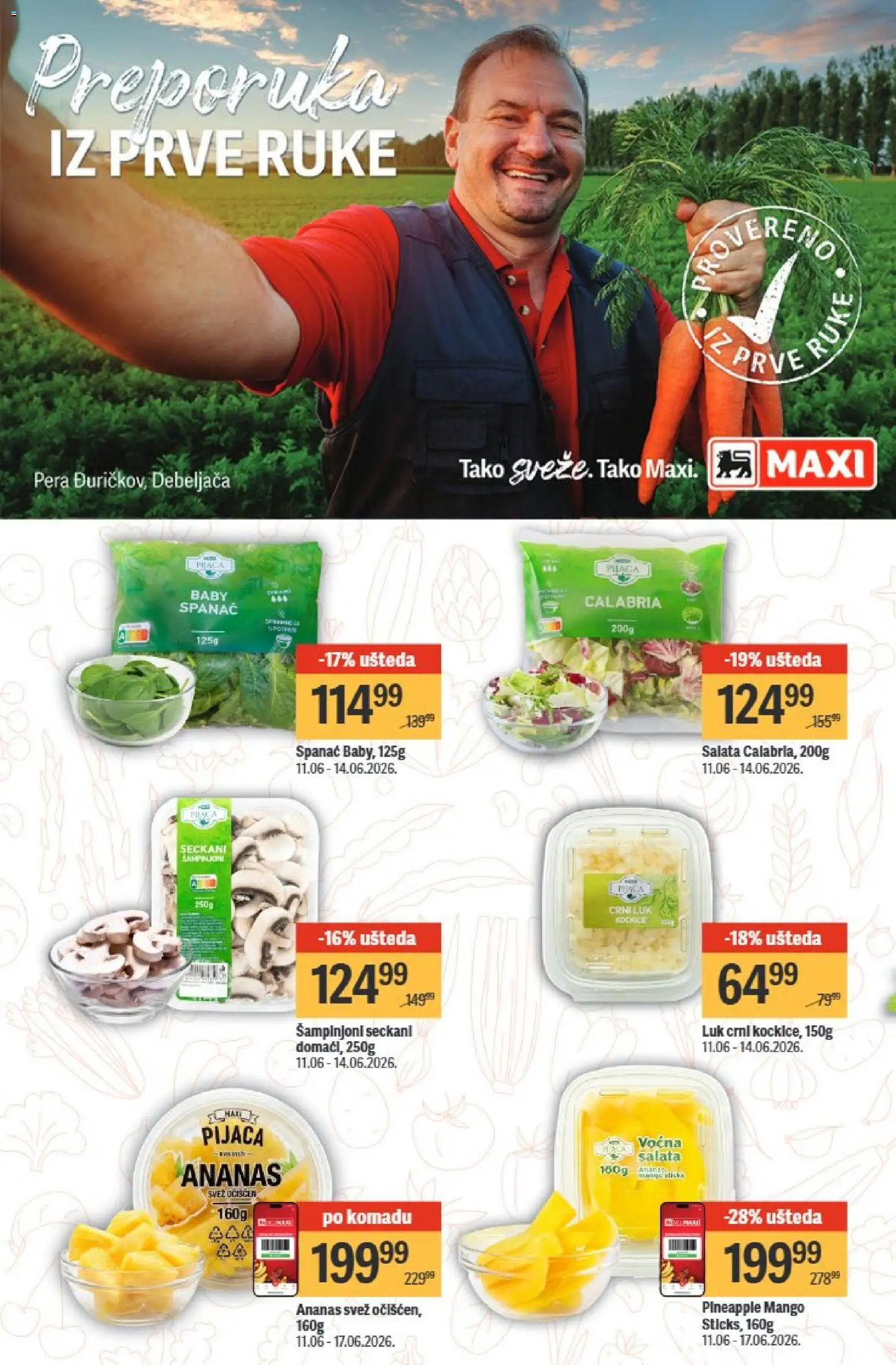Maxi katalog - važi od 11.06.2026 | Strana: 10 | Proizvode: Spanać, Ananas, Mango, Šampinjoni