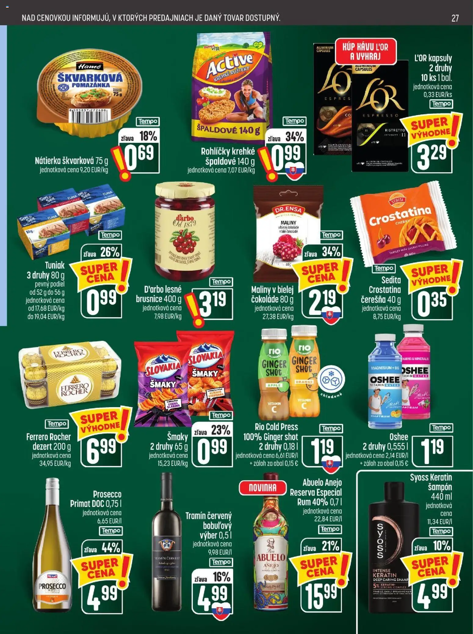 Nové COOP Jednota akcie – leták je platný od 29.10.2026 | Strana: 27 | Produkty: Ferrero Rocher, Dezert, Rum, Maliny