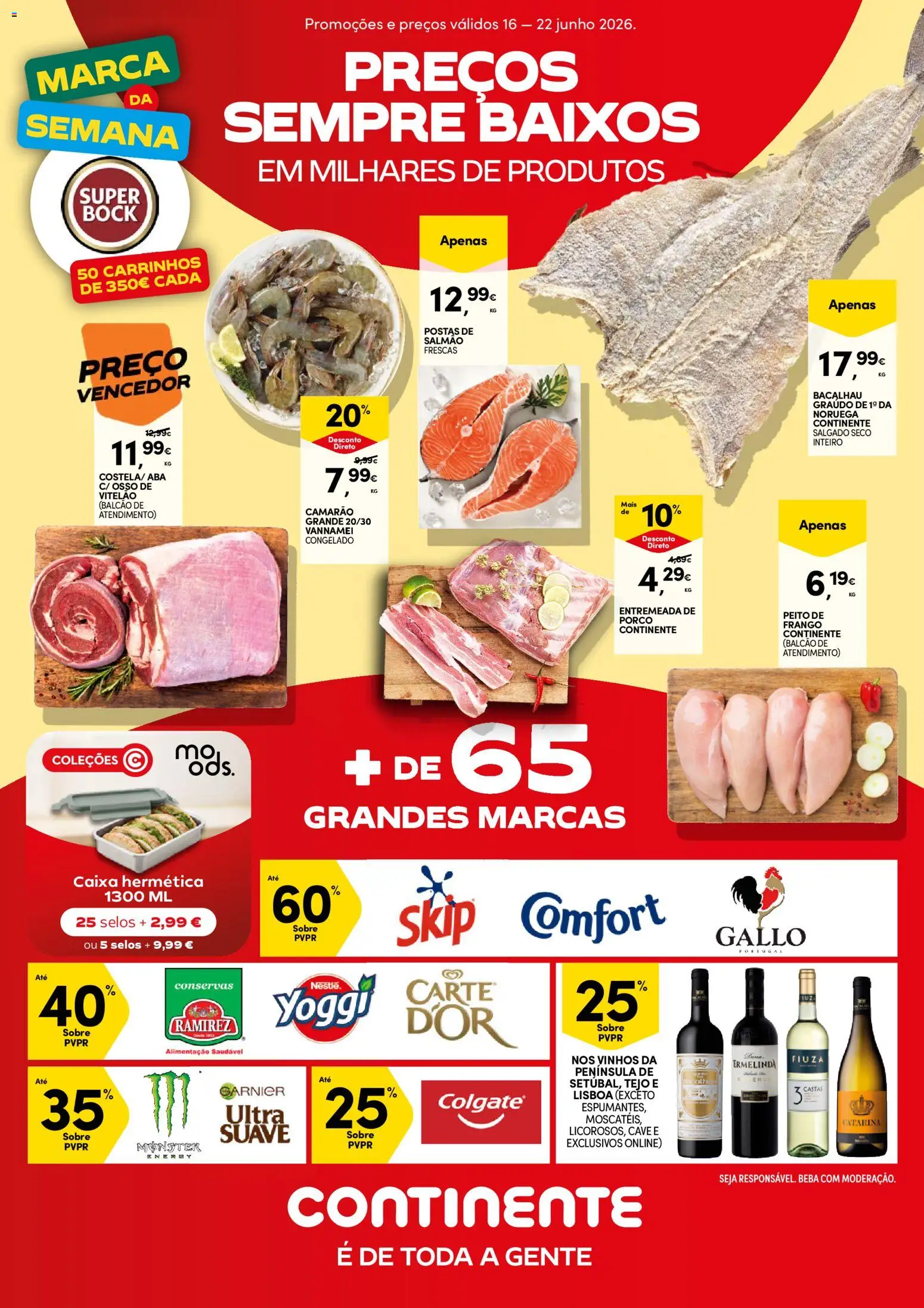 Continente Semanal Continente Bom Dia │ válido de 16.06.2026 | Página: 1 | Produtos: Peito de frango, Frango, Camarão, Caixa