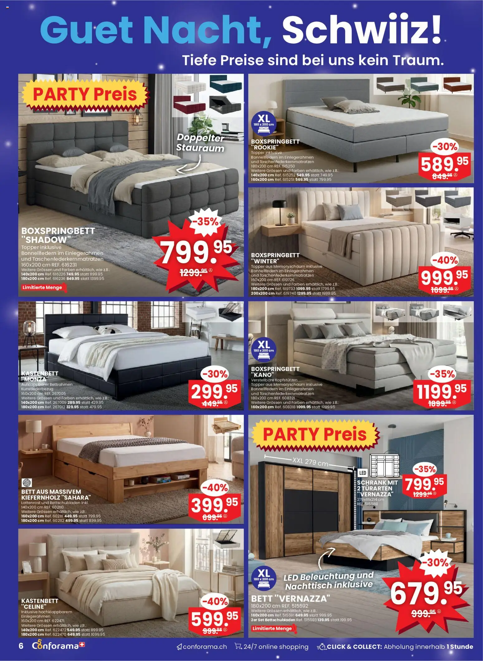 Conforama aktionen Nr 36 – gültig ab 02.09.2026 | Seite: 6 | Produkte: Nachttisch, Topper, Bett, Boxspringbett