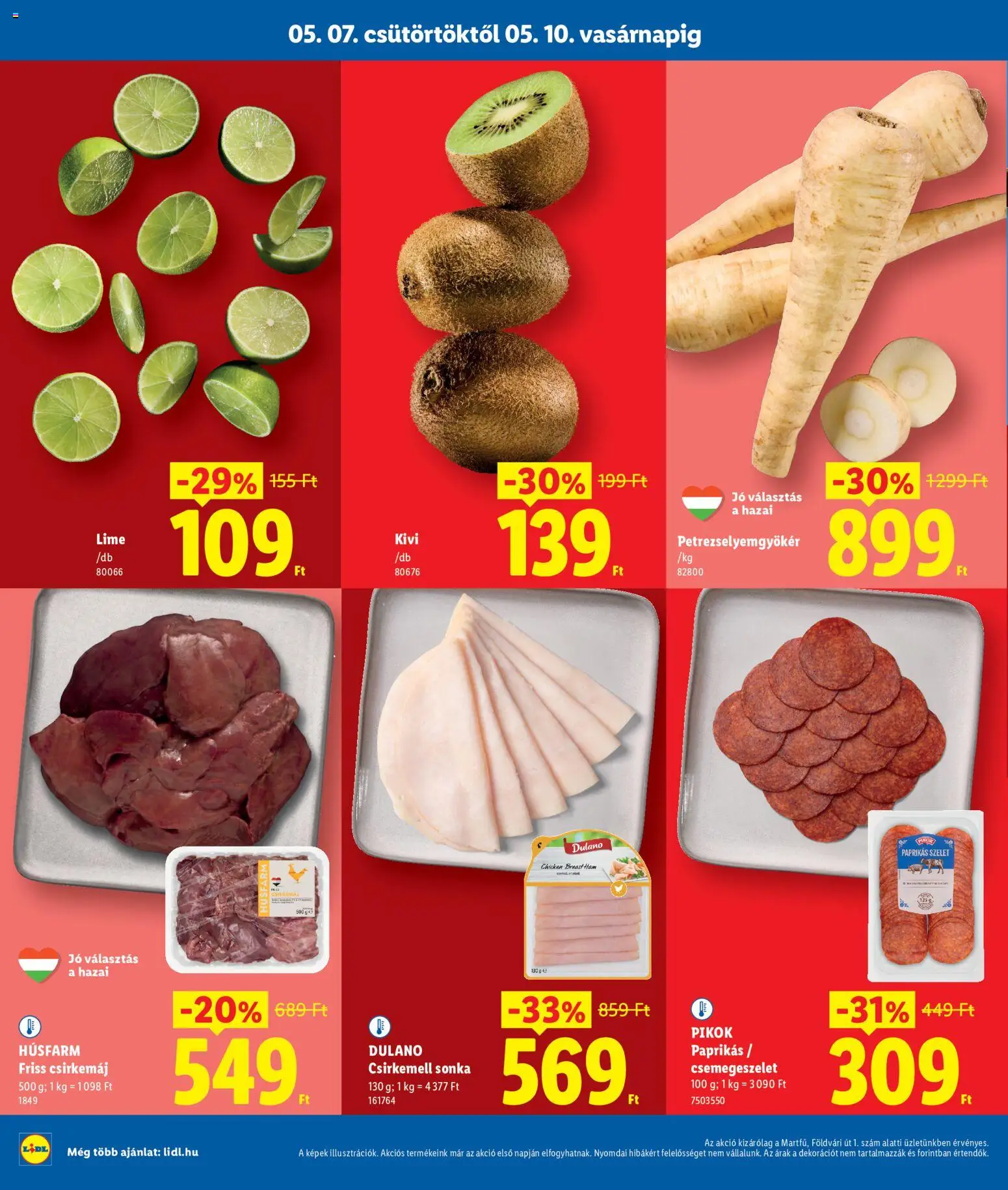Lidl akciós ujság - amely érvényes a következő dátumtól: 07.05.2026 | Oldal: 2 | Termékek: Lime, Csirkemell sonka, Csirkemáj, Csirkemell