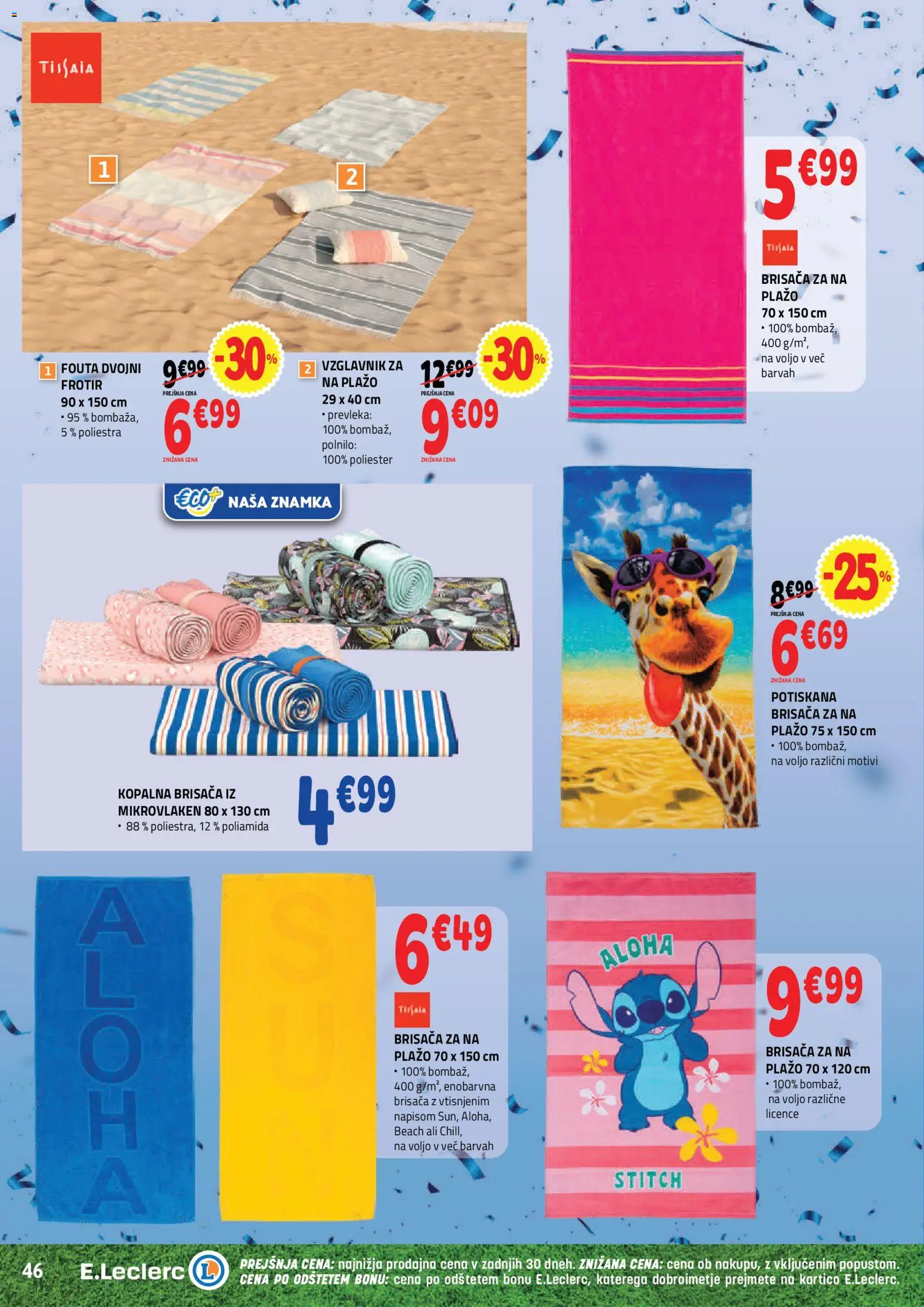 Novi E.leclerc katalog ponudbe – veljaven od 03.06.2026 | Stran: 6 | Izdelki: Brisača, Kopalna brisača, Vzglavnik, Prevleka