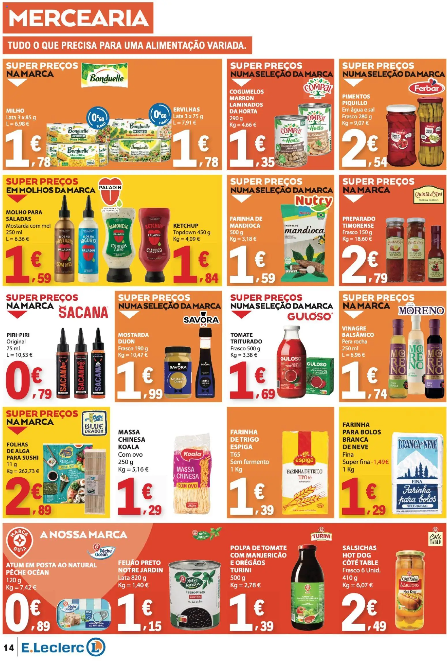 E.Leclerc folheto │ válido de 06/08/2026 | Página: 14 | Produtos: Atum, Orégãos, Sal, Mel