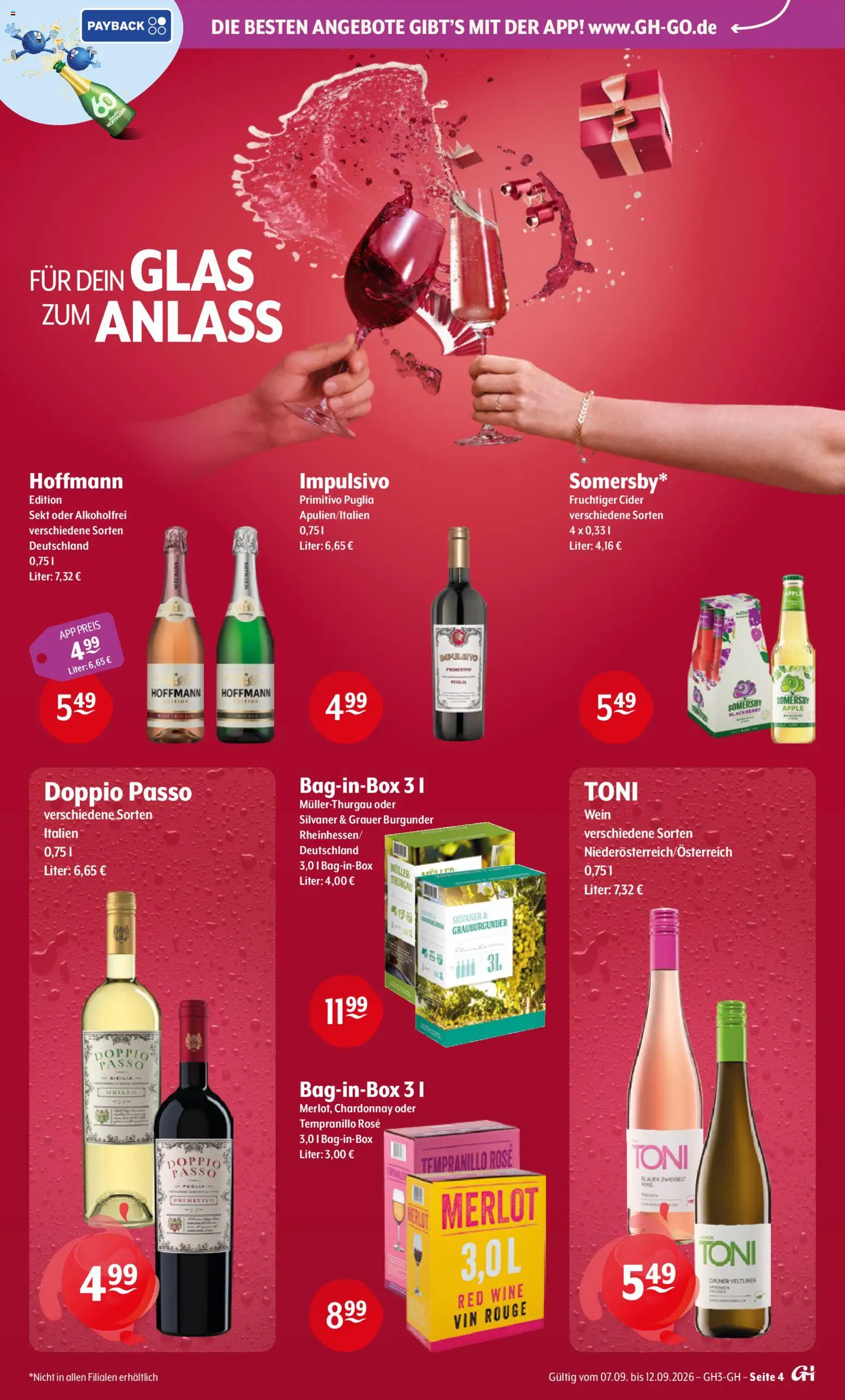 Trink und Spare Prospekt – gültig ab 07.09.2026 | Seite: 4 | Produkte: Sekt, Apple, Doppio Passo, Wein