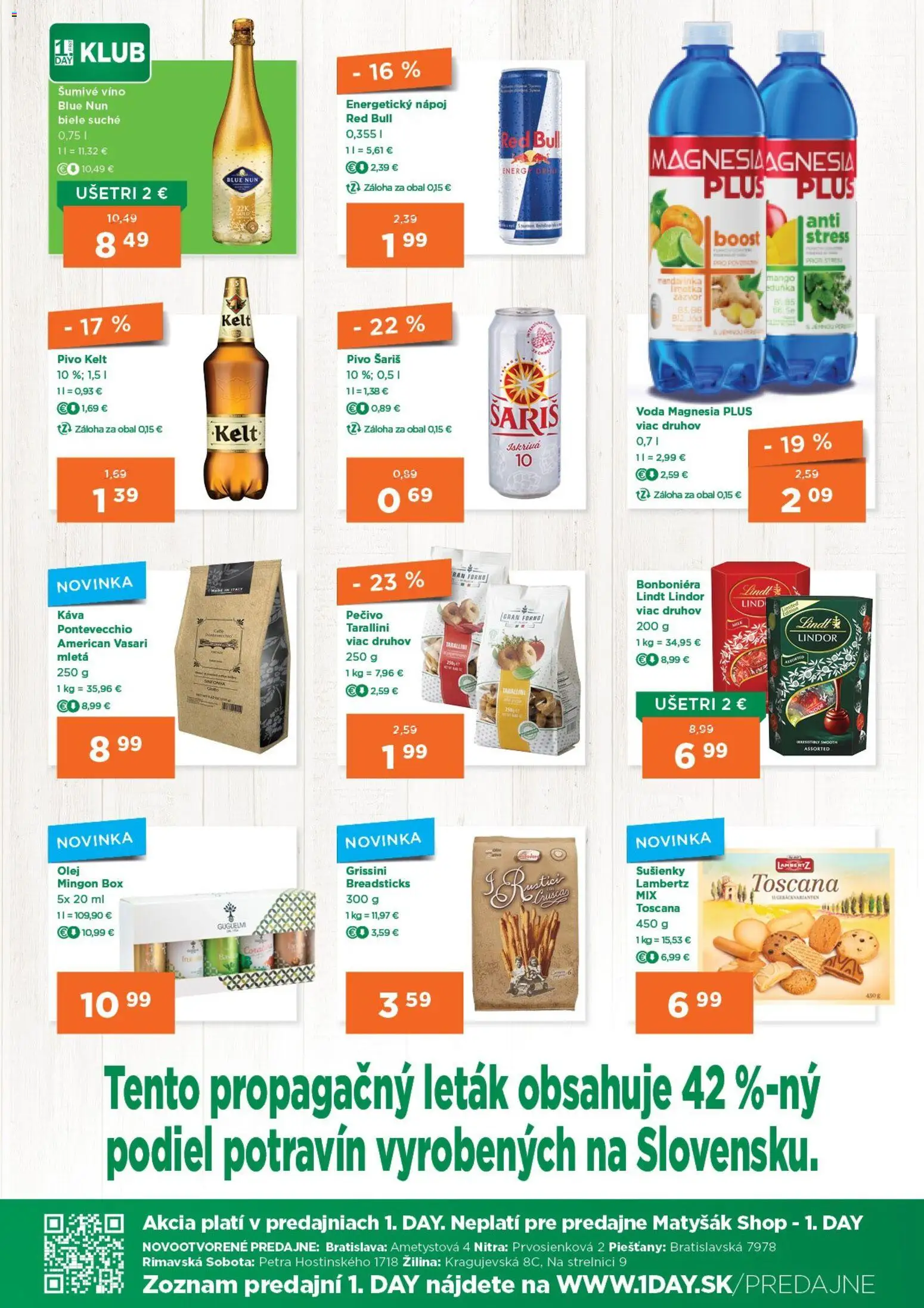 Nové 1day akcie – leták je platný od 09.04.2026 | Strana: 3 | Produkty: Olej, Kelt, Magnesia, Energetický nápoj
