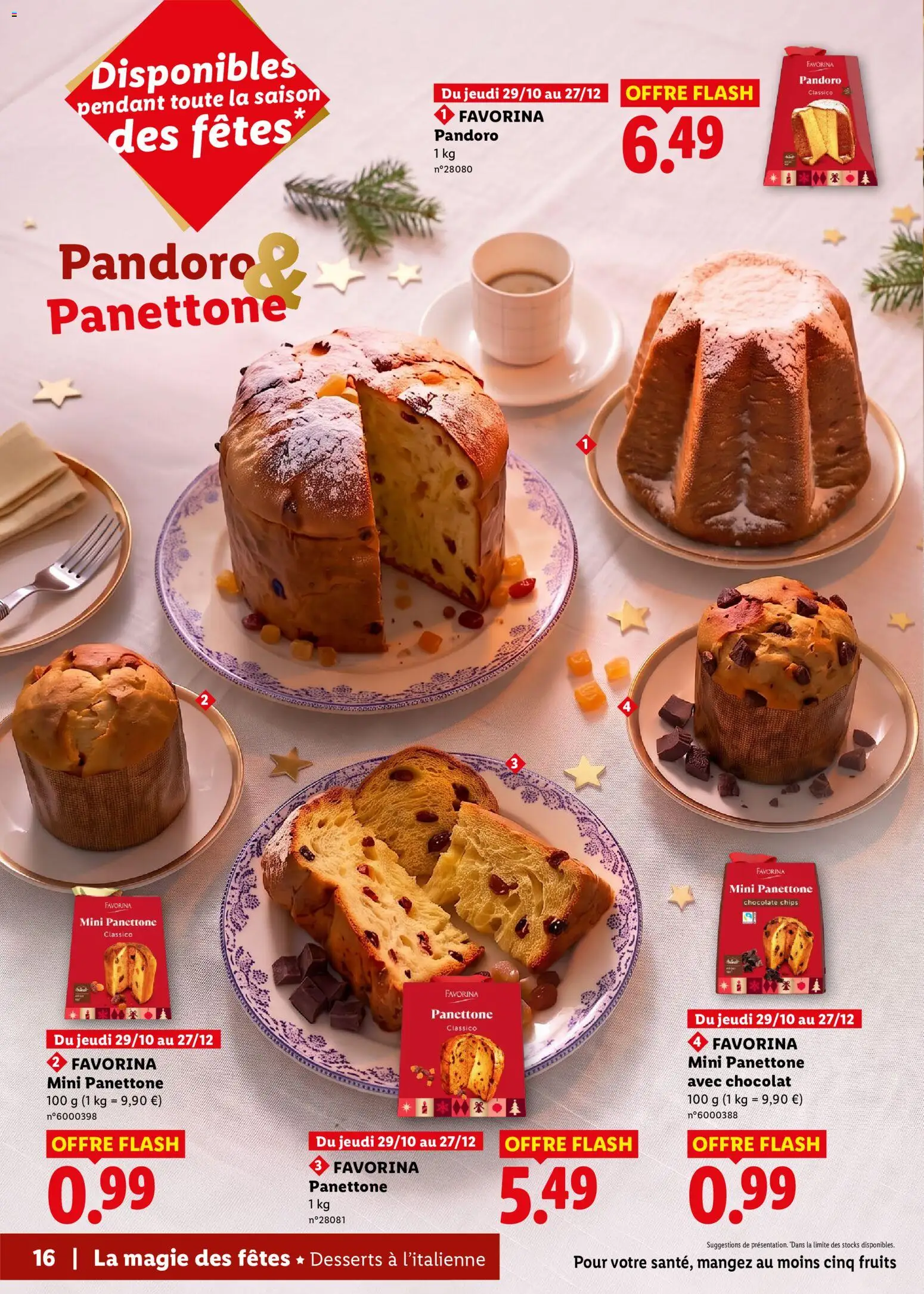 {H1} | Page: 16 | Produits: Panettone, Fruits, Chocolat, Chips
