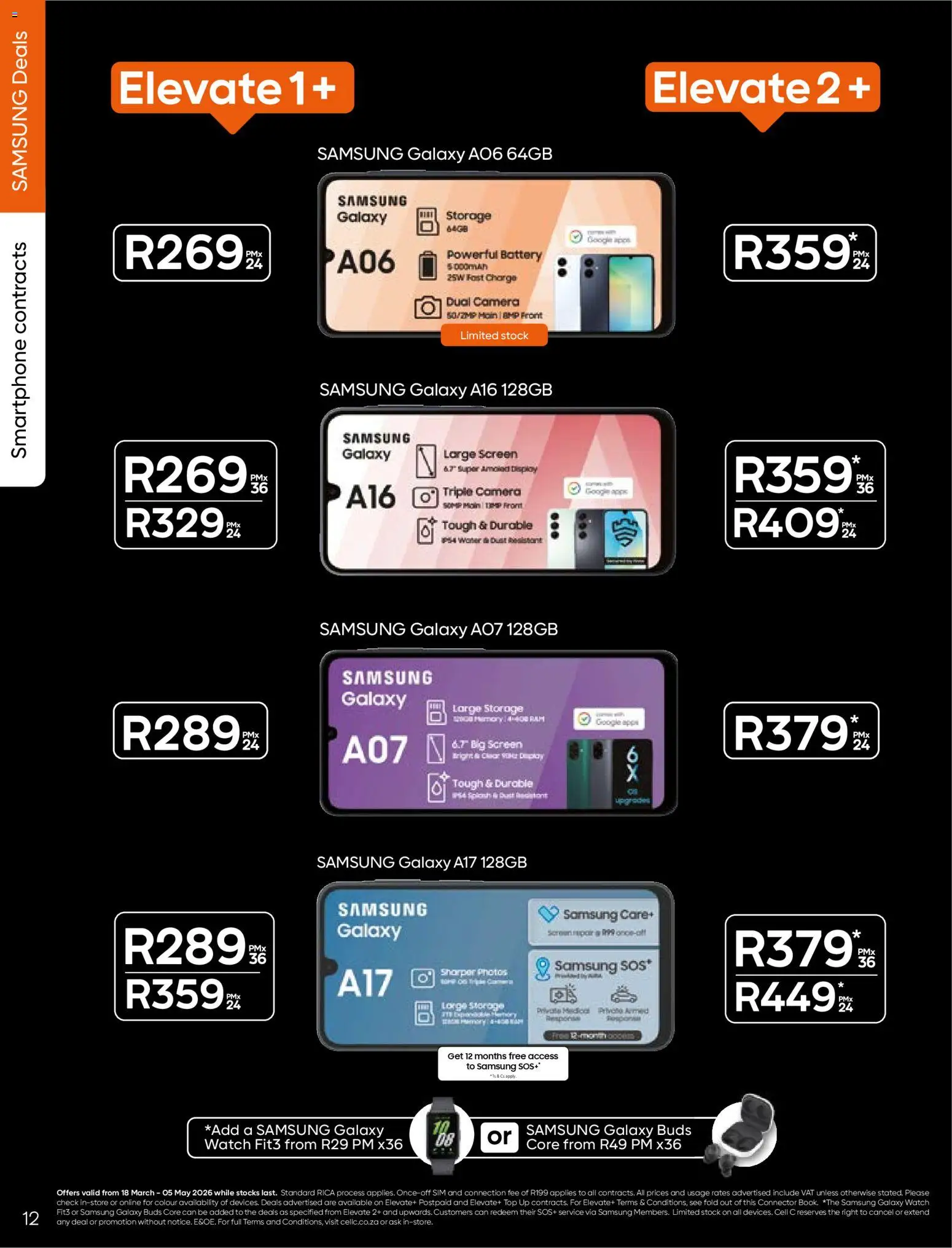 New Cell C catalogue – valid from 18.03.2026 | Page: 14 | Products: Smartphone, Camera, Connector, Stock