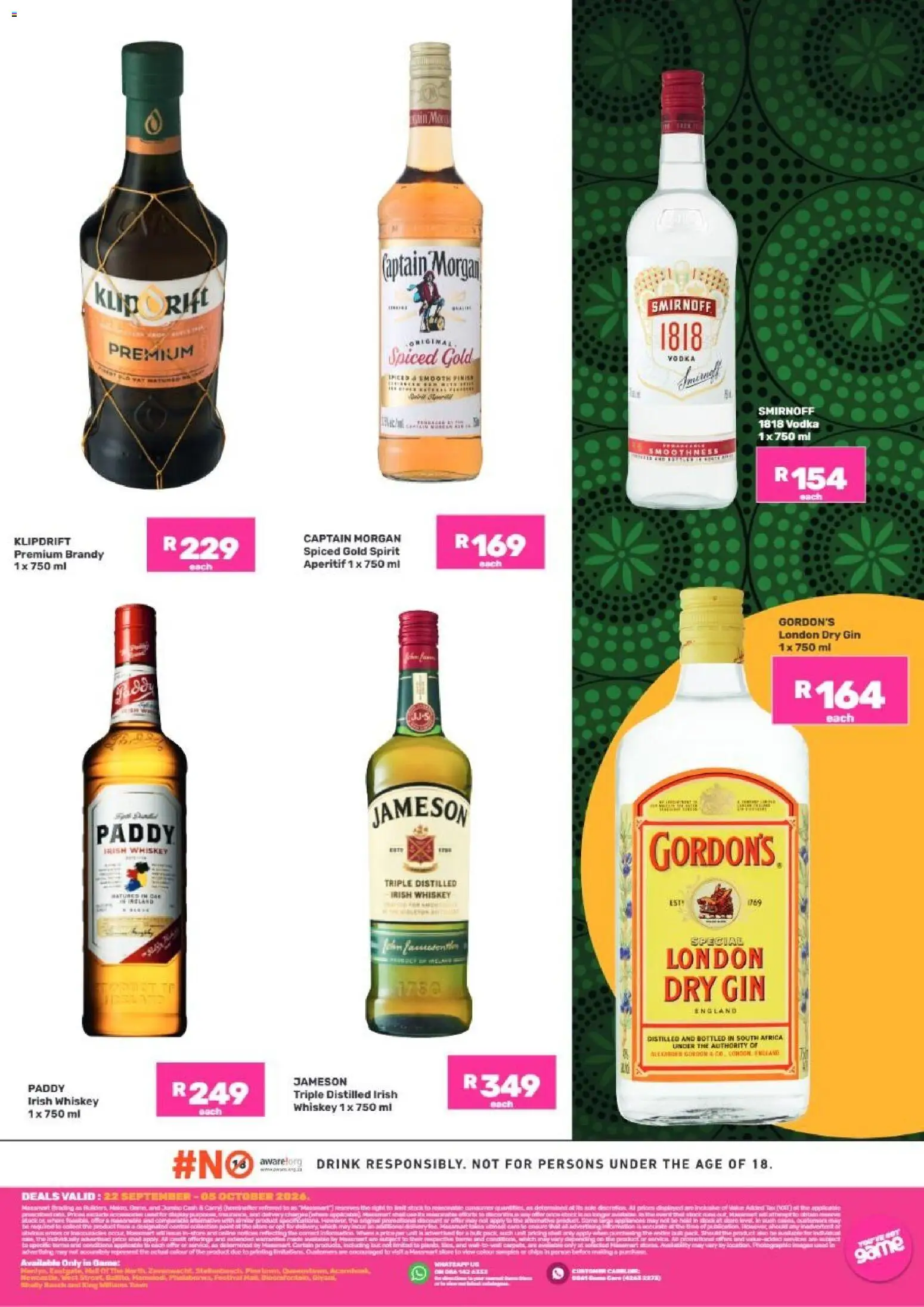 New Game catalogue – valid from 22/09/2026 | Page: 2 | Products: Brandy, Captain Morgan, Vodka, Whiskey