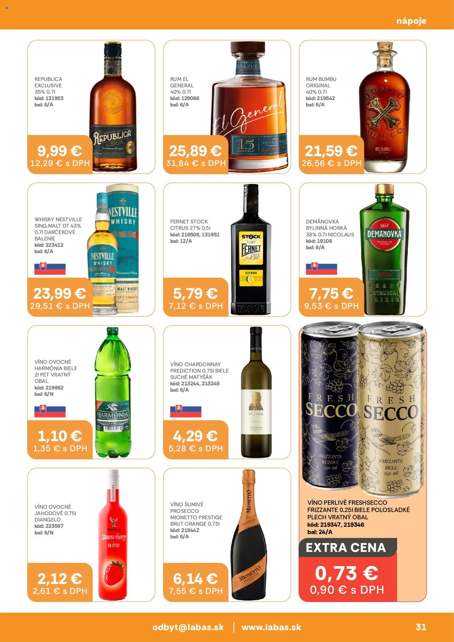 Nové Labaš akcie – leták je platný od 14.08.2026 | Strana: 31 | Produkty: Prosecco, Republica, Mionetto Prosecco, Fernet