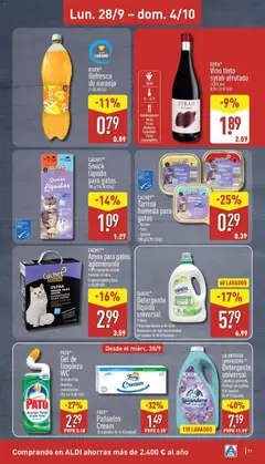 Vista previa Aldi folleto Canarias válido desde el 28/09/2026 | Página: 11 | Productos: Arena para gatos, Vino, Salmón, Pollo