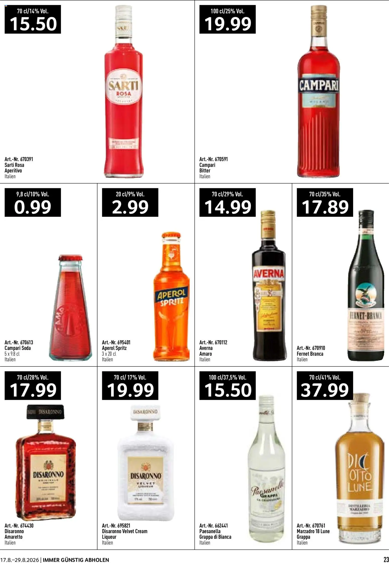 Prodega aktionen Ciao Hola Ola – gültig ab 17.08.2026 | Seite: 23 | Produkte: Sprite, Aperol Spritz, Fernet