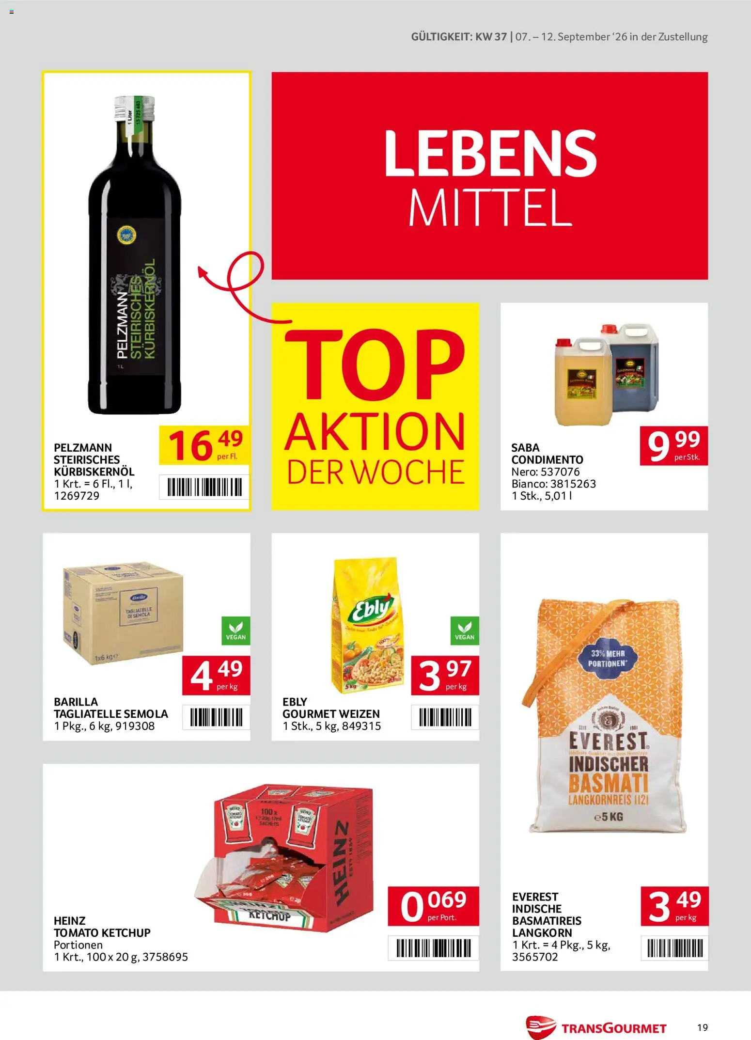 Transgourmet Zustellaktion - Broschüre gültig ab 07.09.2026 | Seite: 19 | Produkte: Ketchup, Barilla
