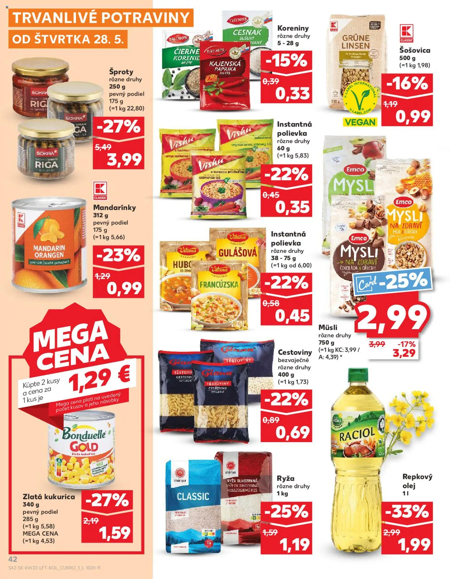Nové Kaufland akcie – leták je platný od 28.05.2026 | Strana: 42 | Produkty: Müsli, Repkový olej, Korenie, Med