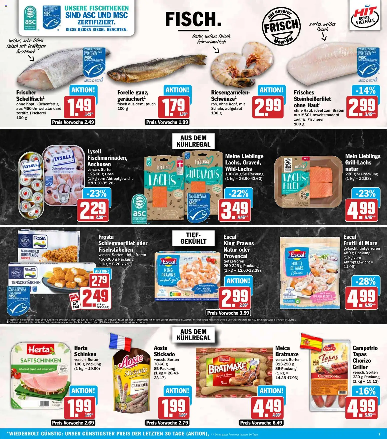 HIT Prospekt – gültig ab 13.07.2026 | Seite: 7 | Produkte: Meica, Frosta, Lachs, Fischstabchen