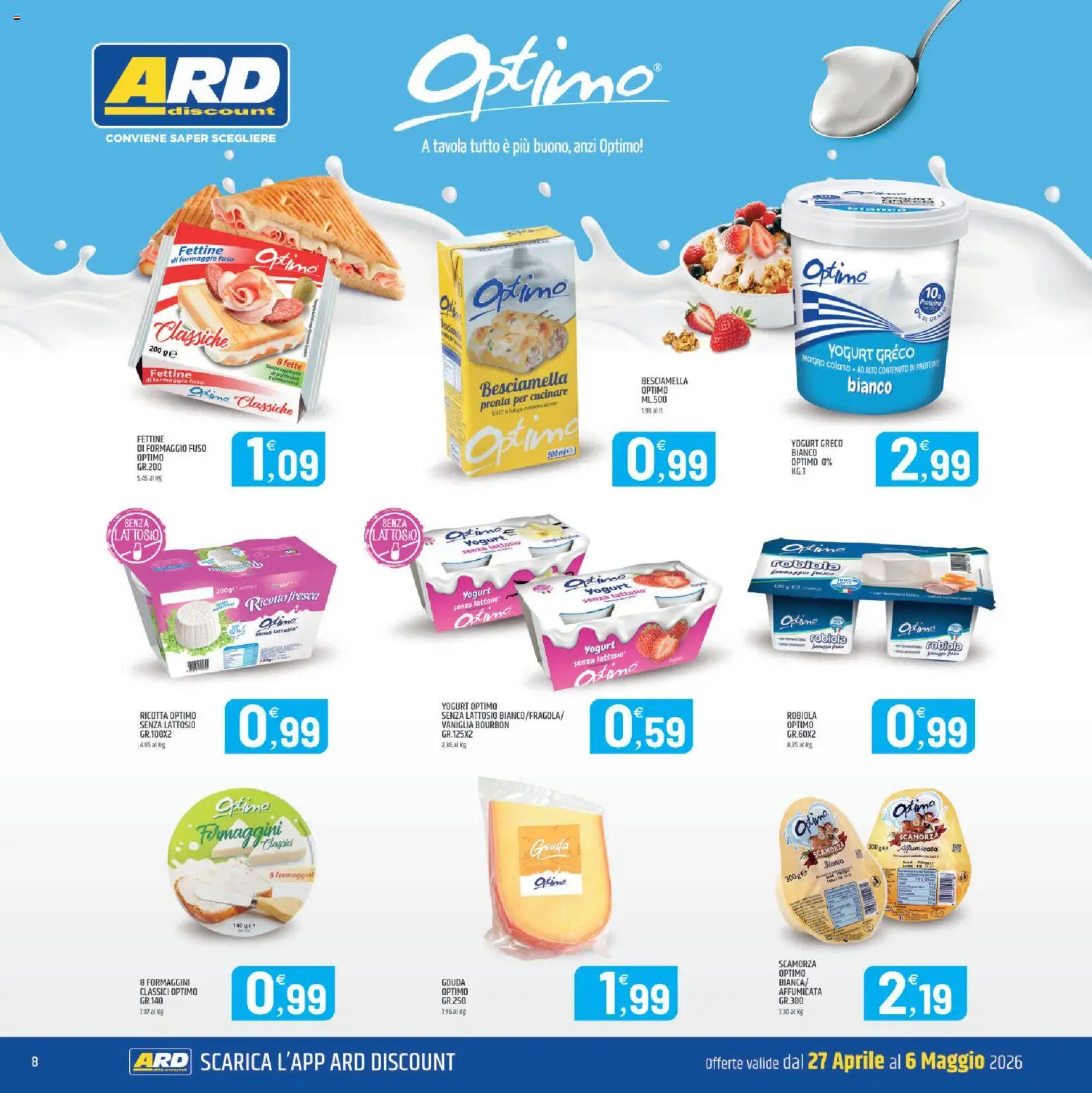 Volantino ARD Discount del 27.04.2026 | Pagina: 8 | Prodotti: Yogurt, Bourbon, Ricotta, Robiola