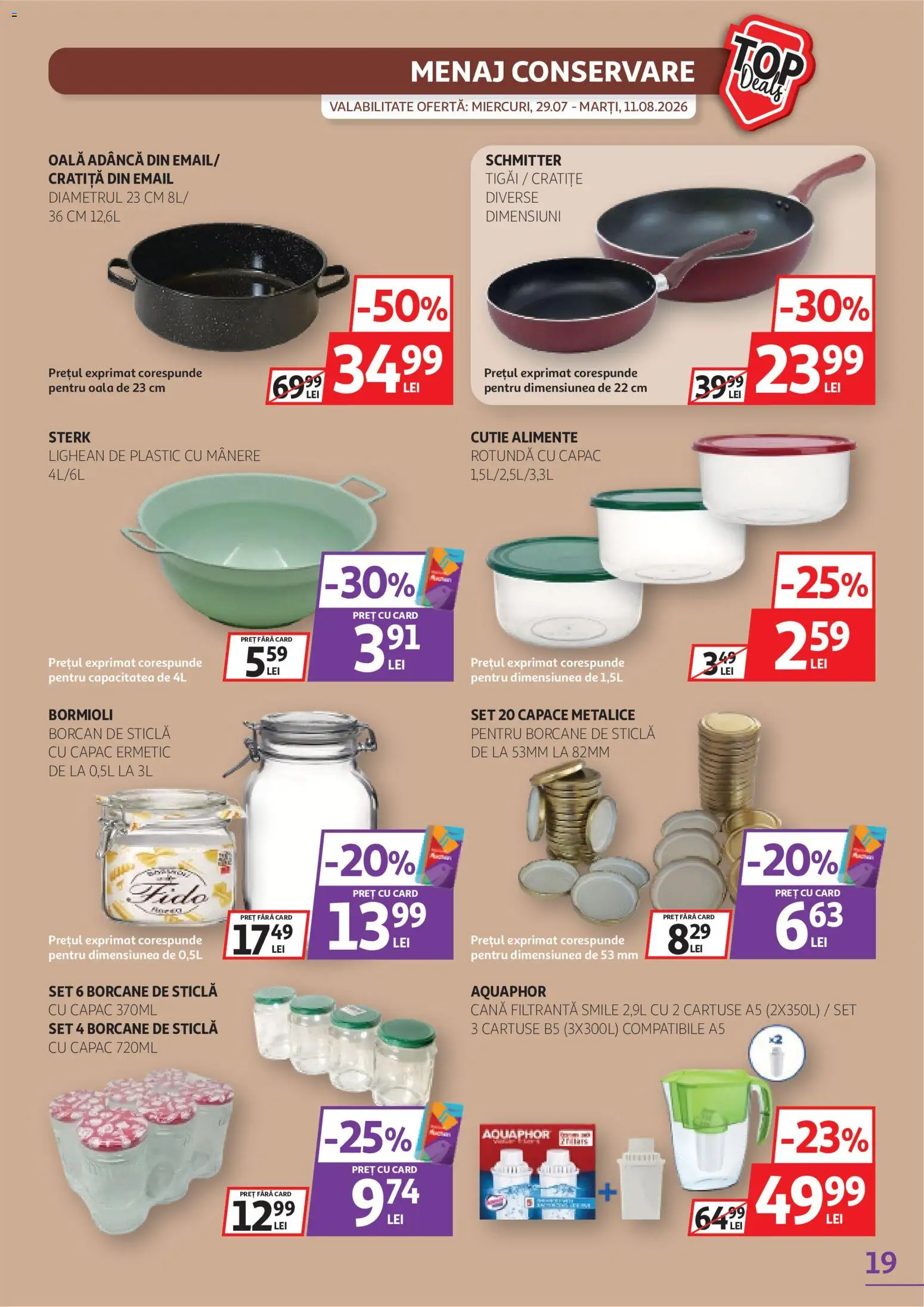 Noul catalog Auchan – valabil de la 29.07.2026 | Pagină: 19 | Produse: Mânere, Cratiță, Cutie, Sticla cu capac