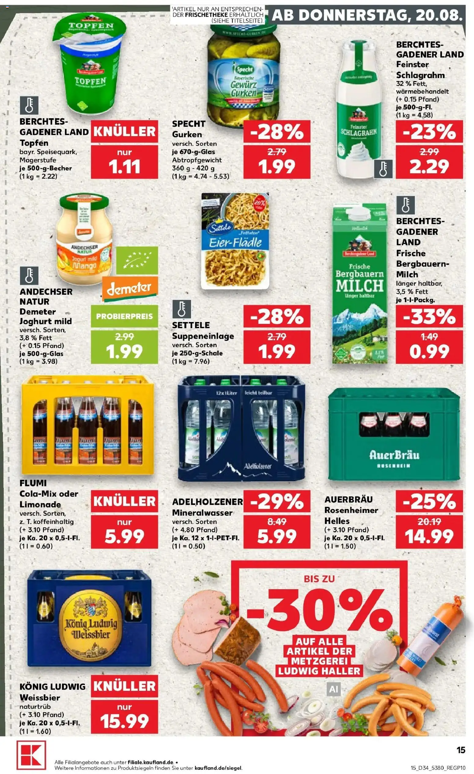 Prospekt Kaufland ab 20.08.2026 » Angebote Online zum Blättern | Seite: 15 | Produkte: Weißbier, Adelholzener, Mango, Gurken