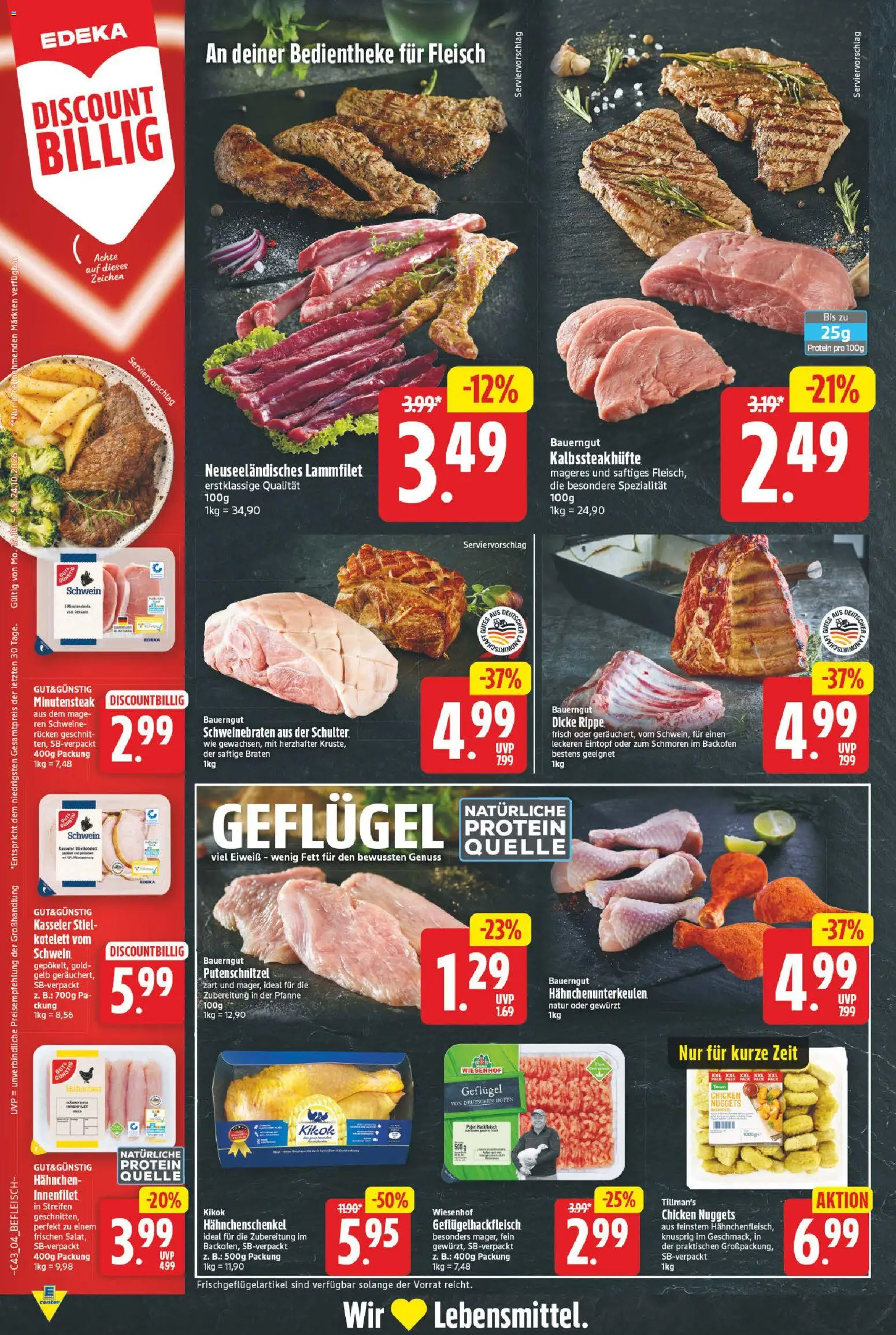 E center Prospekt – gültig ab 19.10.2026 | Seite: 4 | Produkte: Hahnchen, Hahnchenschenkel, Backofen, Fleisch
