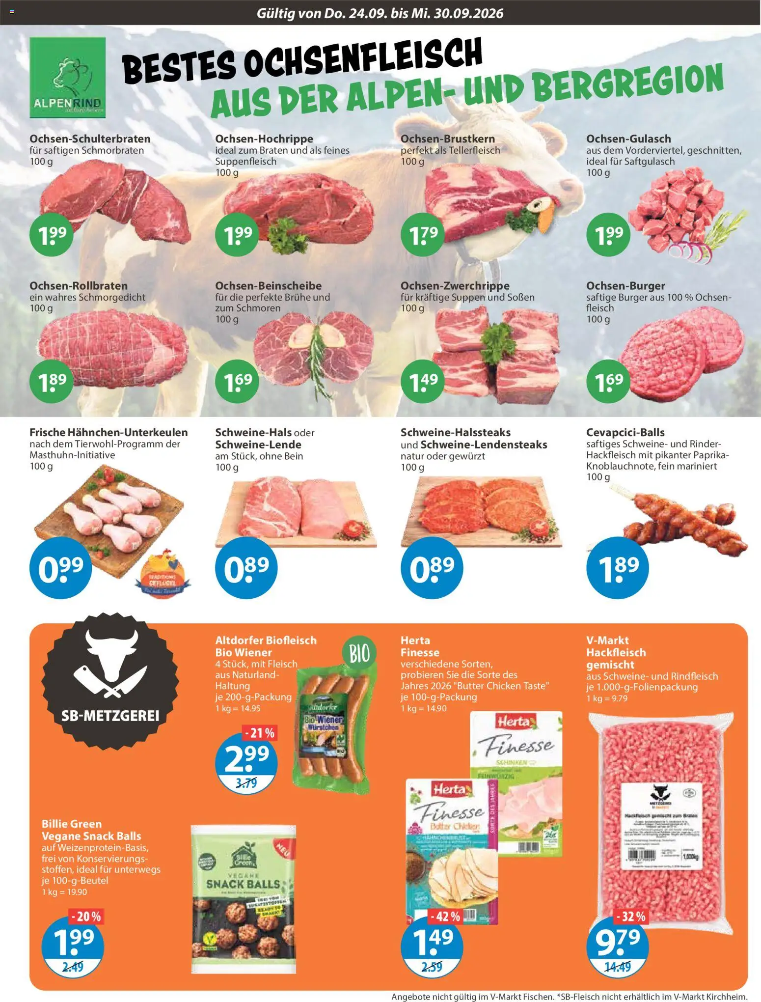 V-Markt Angebote – gültig ab 24.09.2026 | Seite: 3 | Produkte: Butter, Suppenfleisch, Schinken, Fleisch