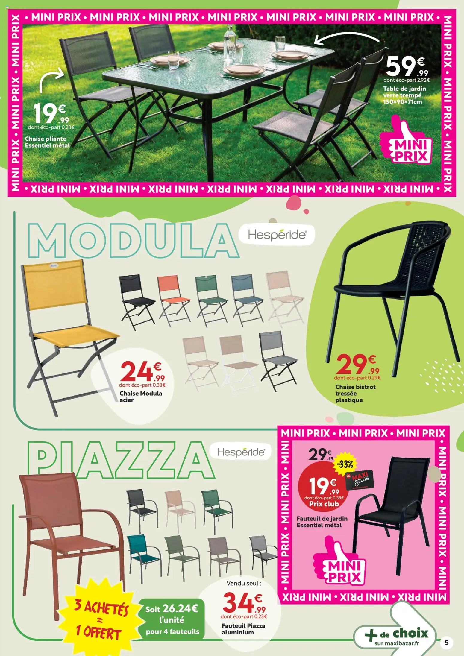 {H1} | Page: 5 | Produits: Chaise pliante, Table de jardin, Fauteuil, Table