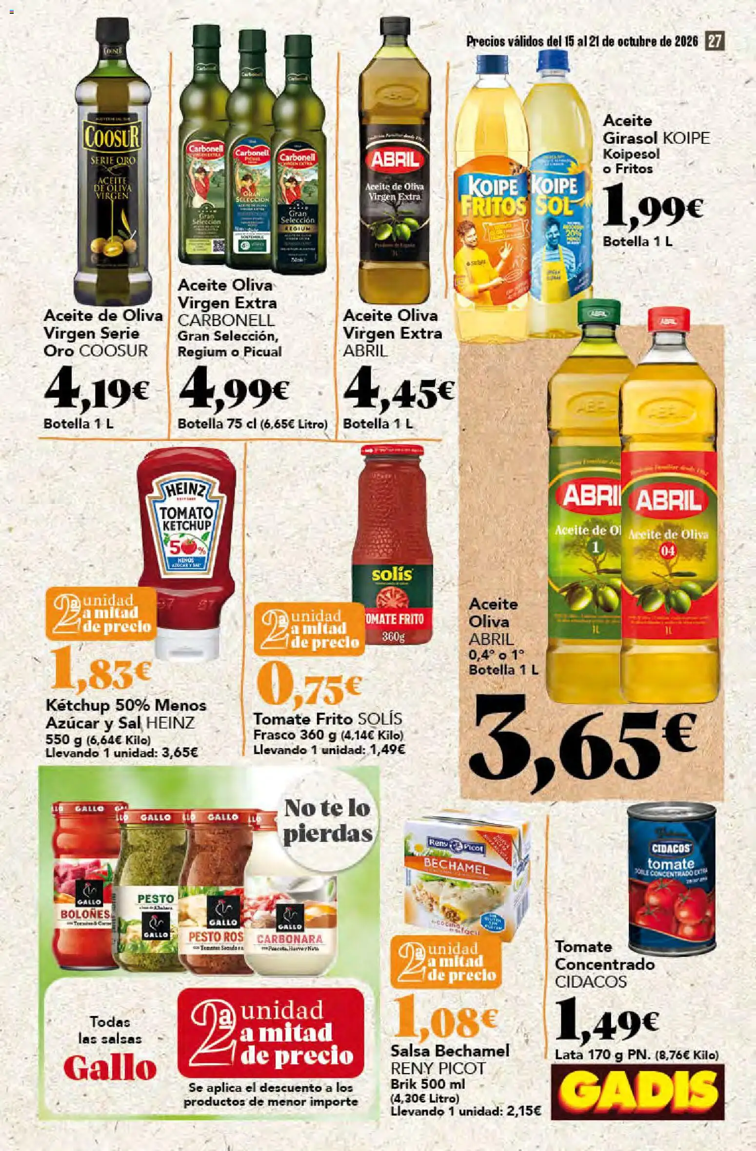 Gadis - folleto │ válido desde el 15/10/2026 | Página: 27 | Productos: Salsas, Té, Aceite de oliva virgen extra, Sal
