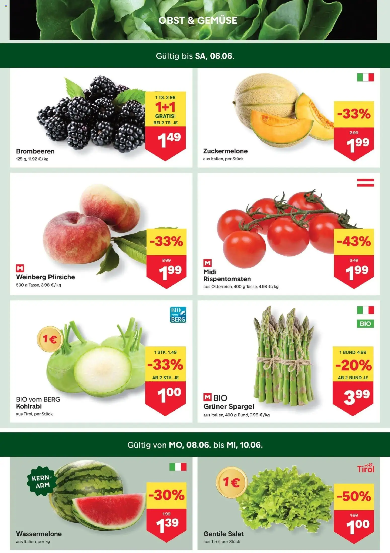 MPREIS Flugblatt gültig ab 03.06.2026 | Seite: 2 | Produkte: Salat, Gemüse, Obst, Wassermelone