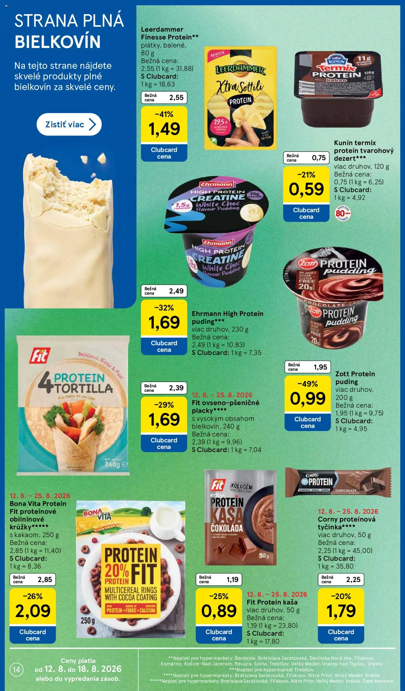 Nové Tesco akcie – leták je platný od 12.08.2026 | Strana: 14 | Produkty: Kolagén, Čokoláda, Dezert, Kaša