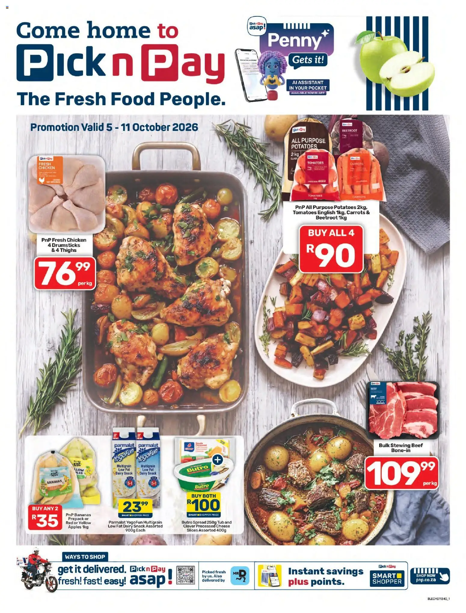 New Pick n Pay catalogue – valid from 05/10/2026 | Page: 1 | Products: Cheese, Chicken, Apples, Potatoes