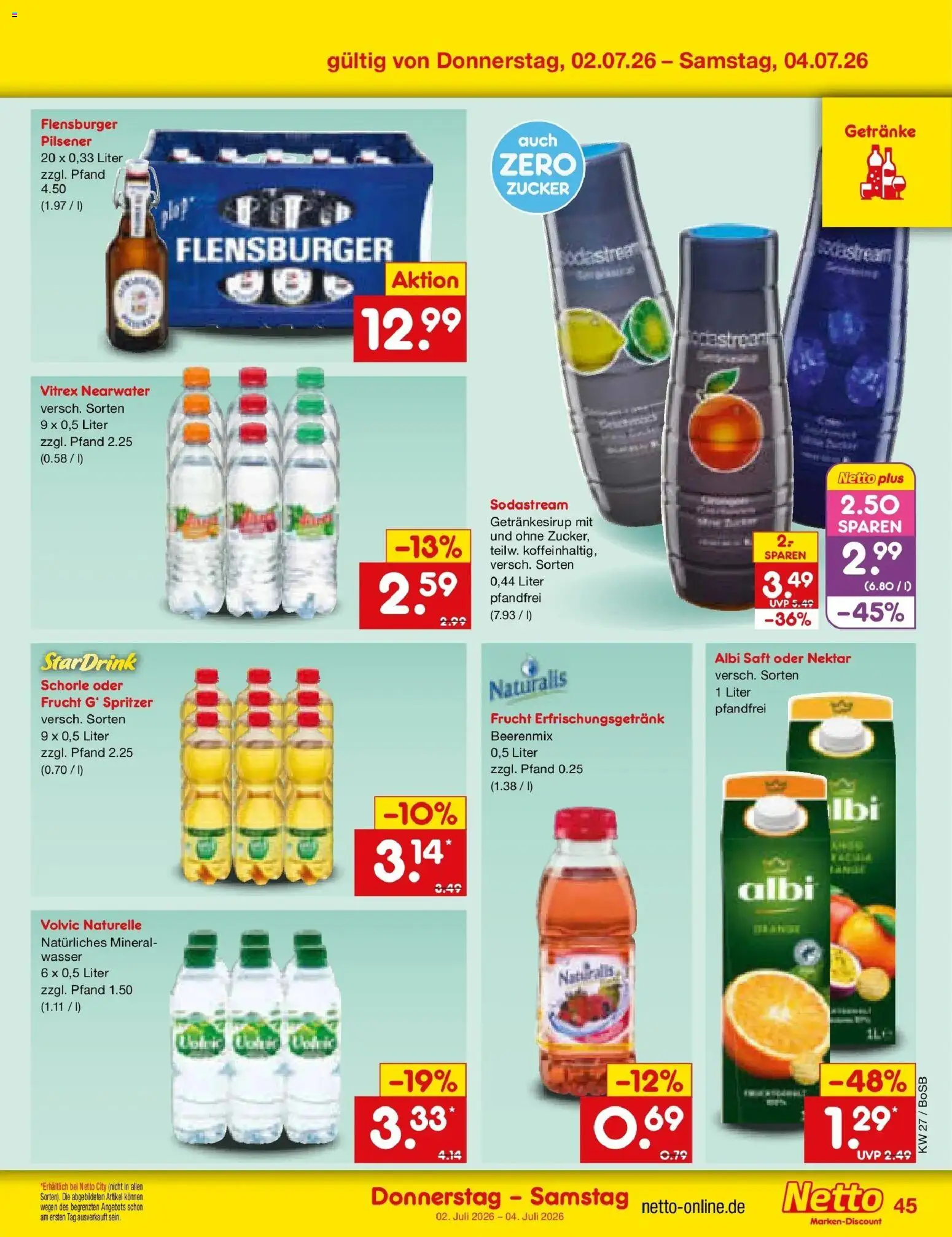 Netto Marken-Discount Prospekt Stadtlohn – gültig ab 29.06.2026 | Seite: 65 | Produkte: Flensburger, Wasser, Saft, Volvic